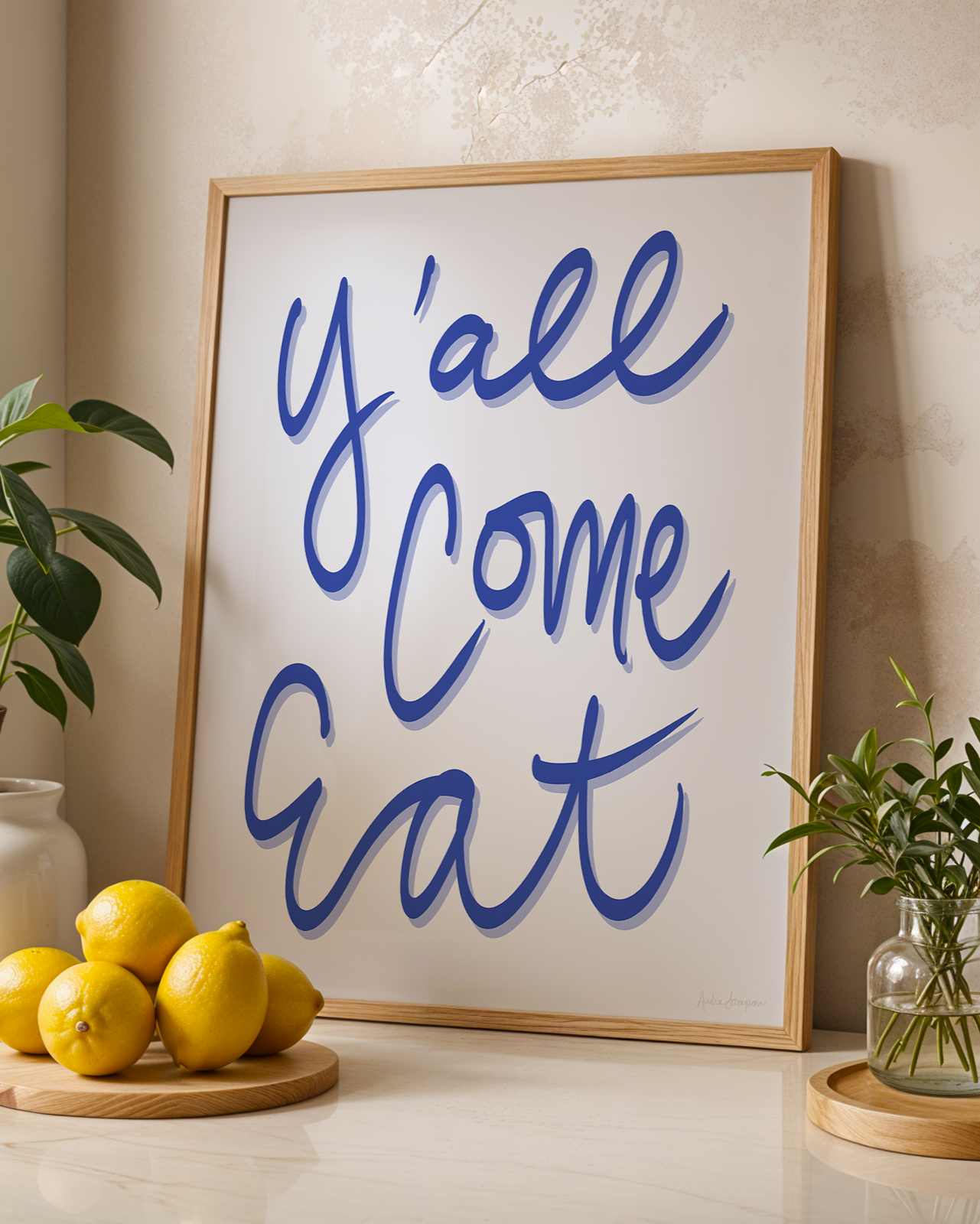 Y'all Come Eat Art Print on Paper or Canvas - Kitchen Decor, Maximalist Southern Art Poster