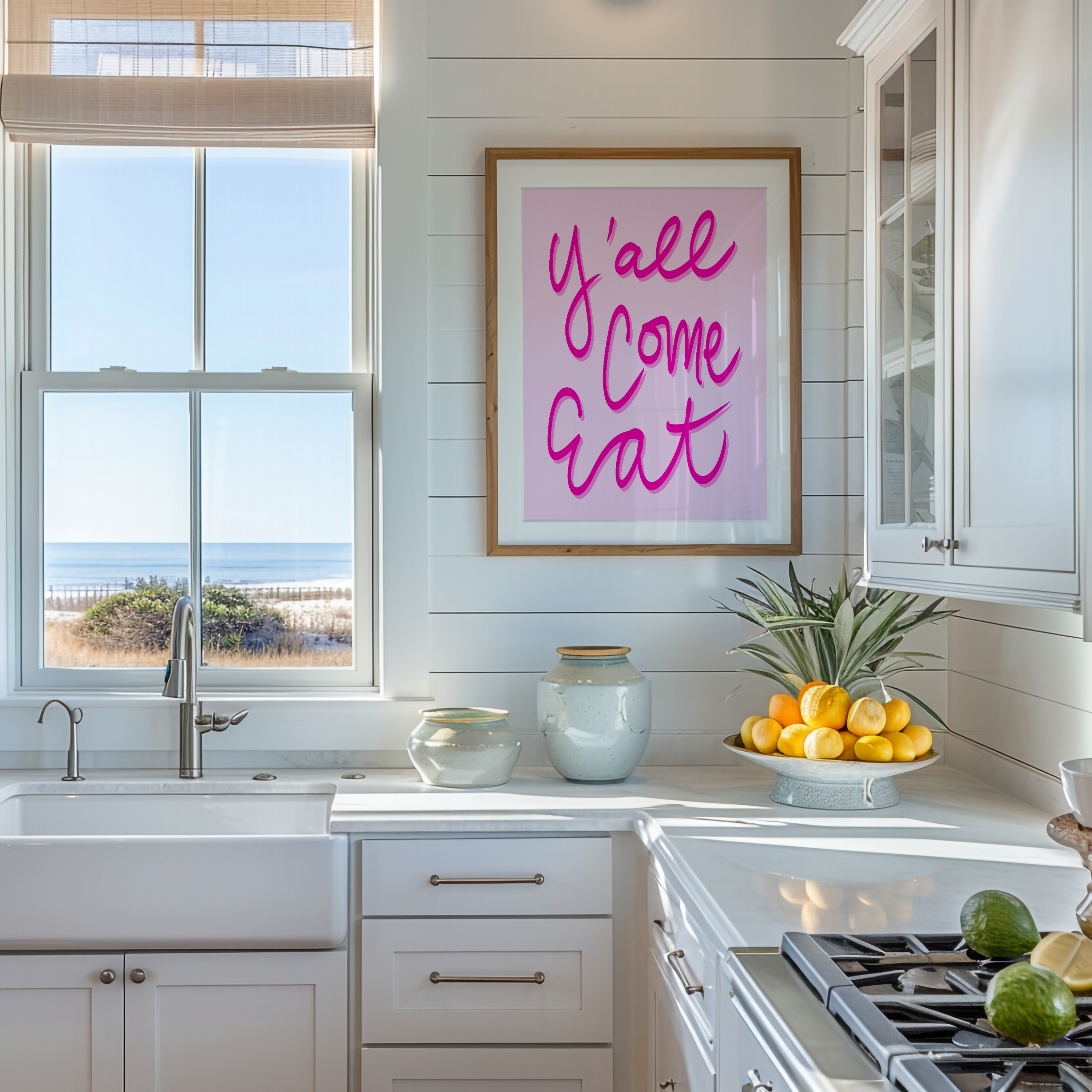 Y'all Come Eat Art Print on Paper or Canvas - Kitchen Decor, Maximalist Southern Art Poster