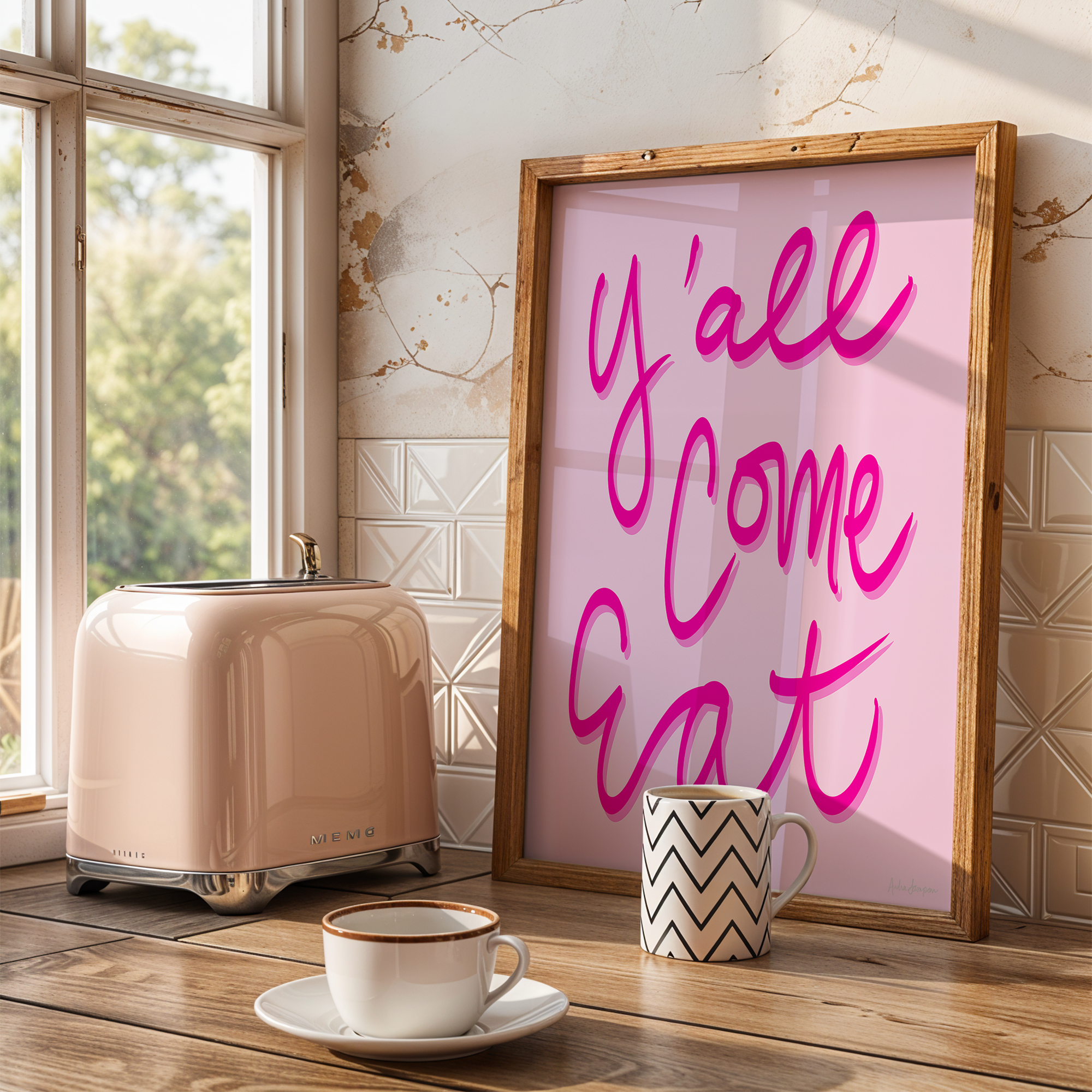 Y'all Come Eat Art Print on Paper or Canvas - Kitchen Decor, Maximalist Southern Art Poster