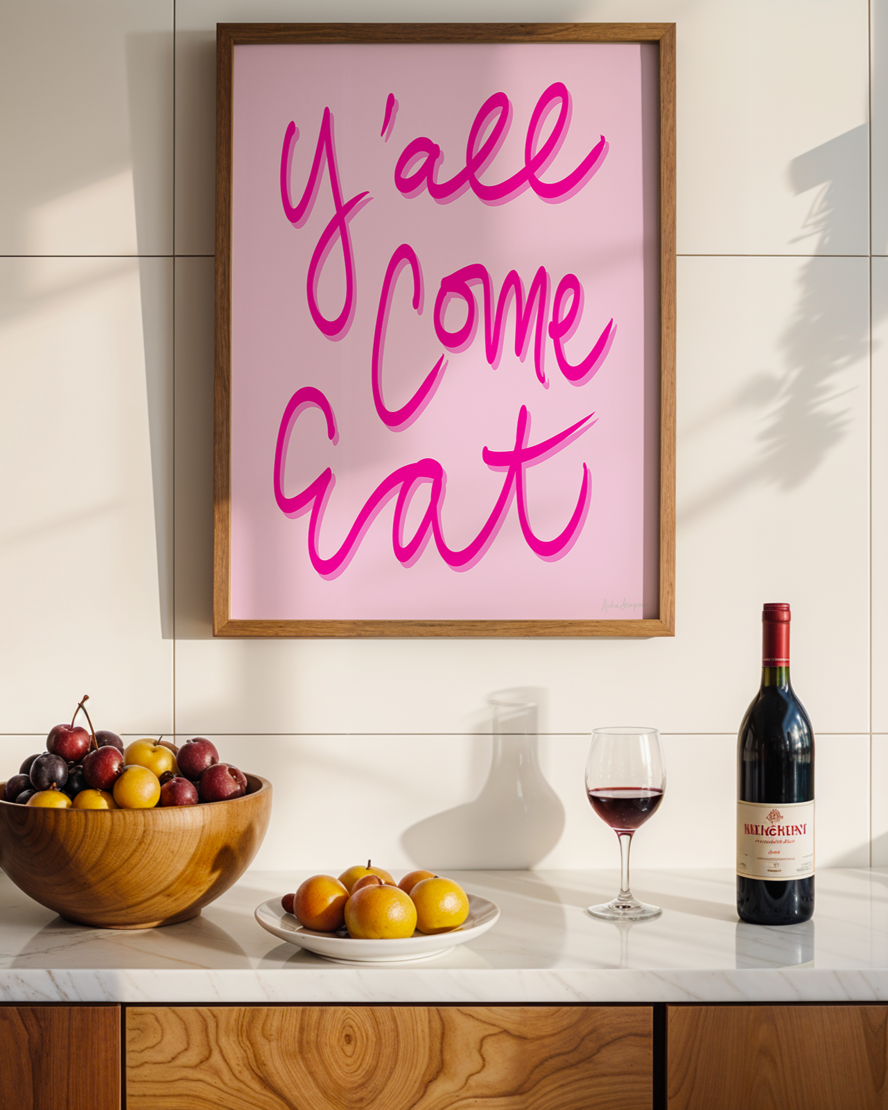 Y'all Come Eat Art Print on Paper or Canvas - Kitchen Decor, Maximalist Southern Art Poster