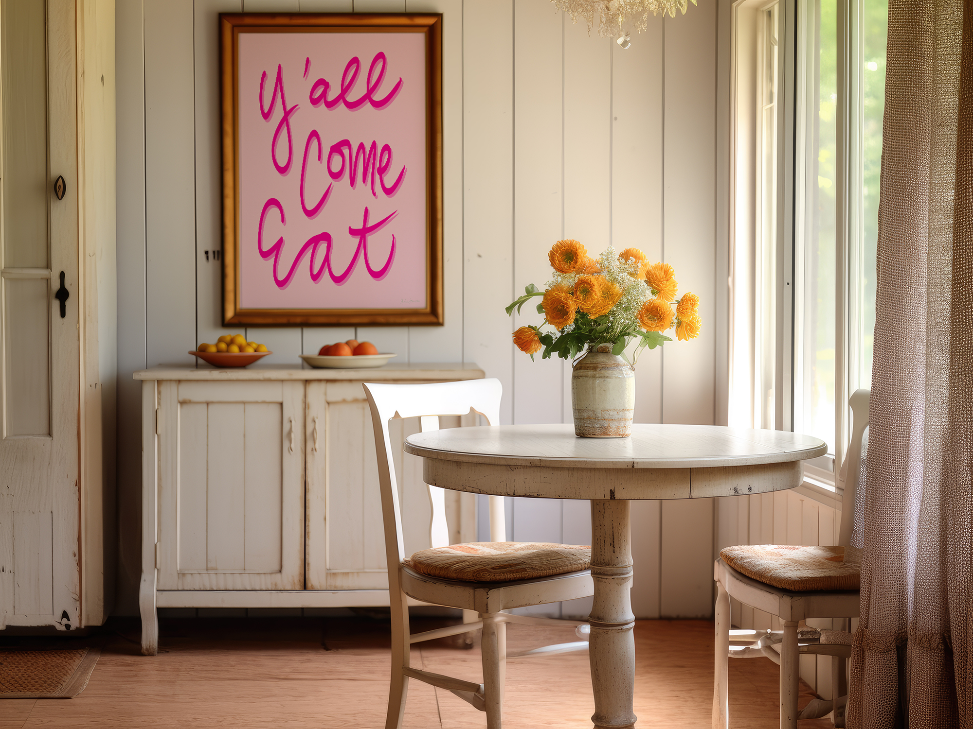 Y'all Come Eat Art Print on Paper or Canvas - Kitchen Decor, Maximalist Southern Art Poster