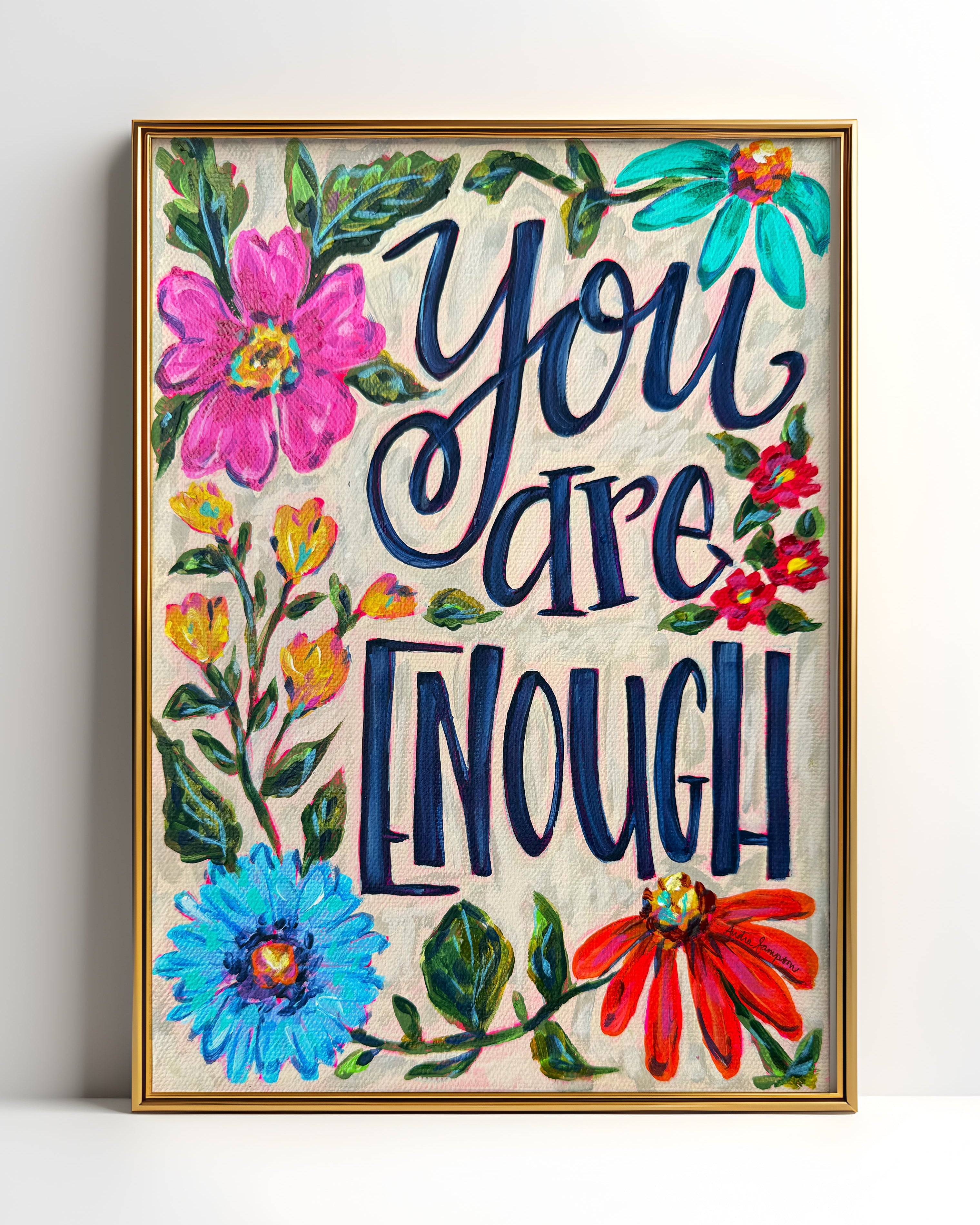 You Are Enough Quote Art Print on Paper or Canvas - Inspirational Colorful Decor Wall Poster