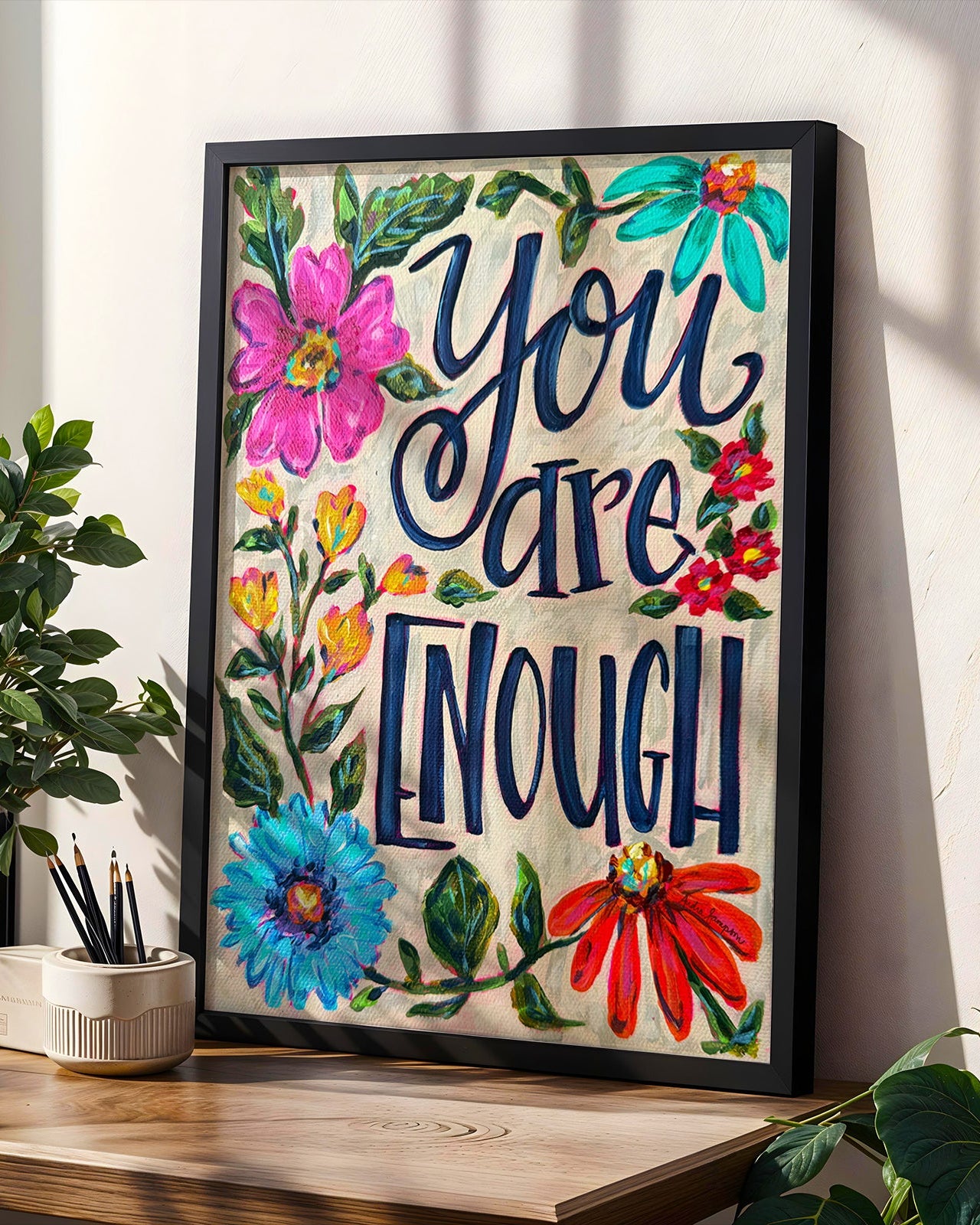 You Are Enough Quote Art Print on Paper or Canvas - Inspirational Colorful Decor Wall Poster