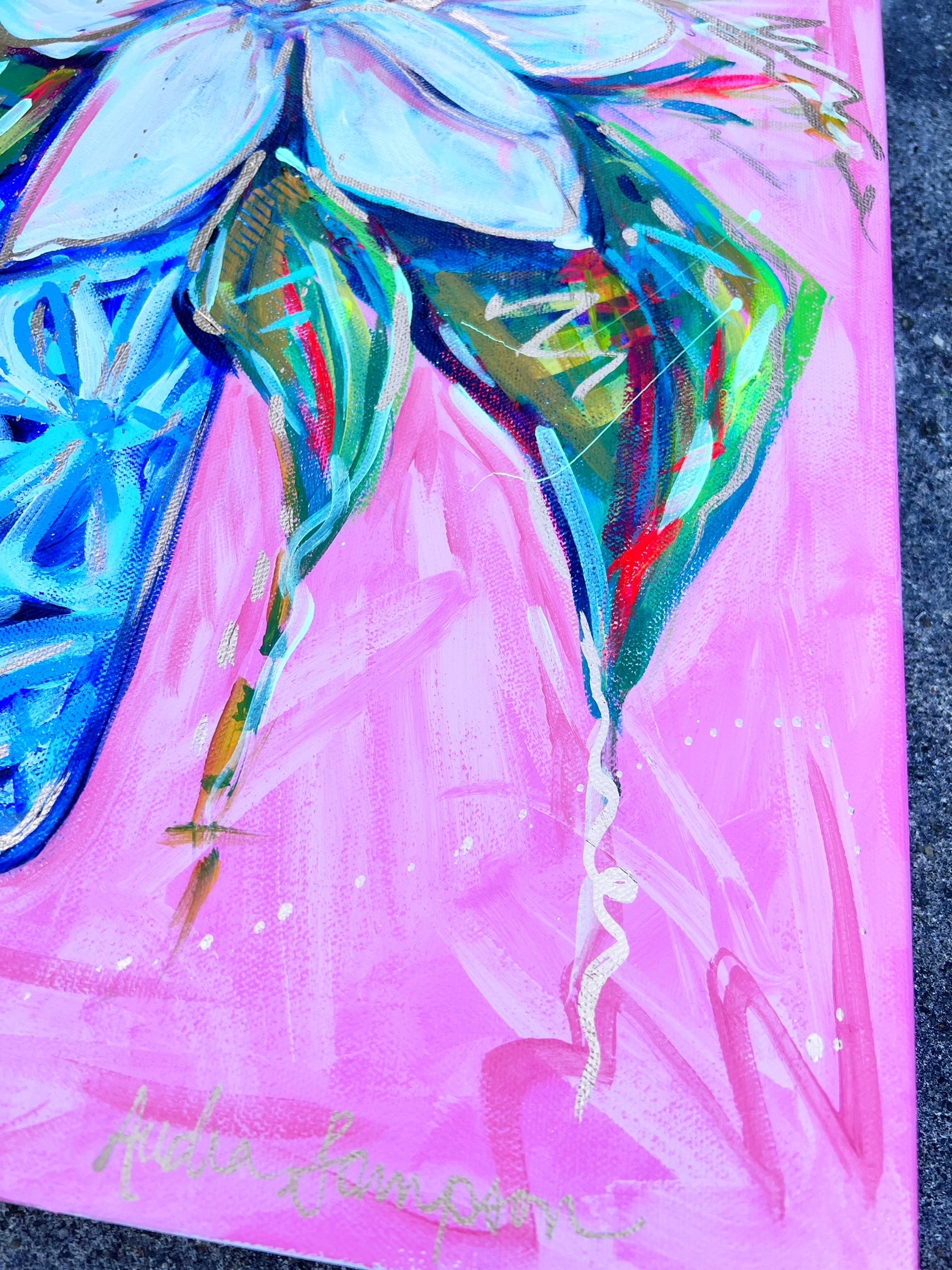 "Never Ending" 24"x24" Magnolias in Blue and White Vase Original on Canvas