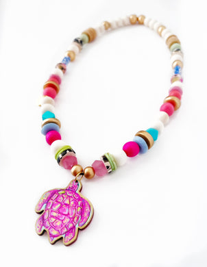 Beaded Pink Sea Turtle Necklace