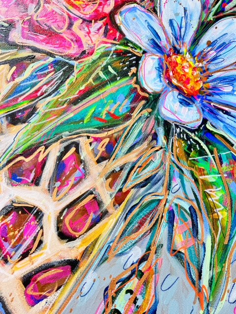 24"x30" Original Colorful Bouquet in Leopard Vase on Canvas