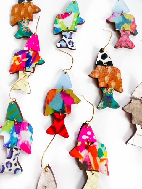 Fin - Fish Dangle Earring Colorful Coastal Beach Spring Summer