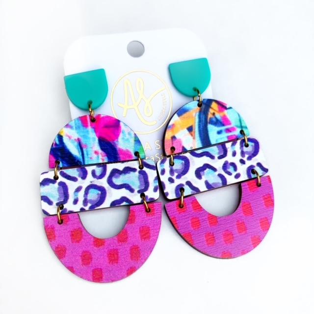 Bela - Autumn Cheetah Dot Blue Pink Red Dot-Dangle Earring