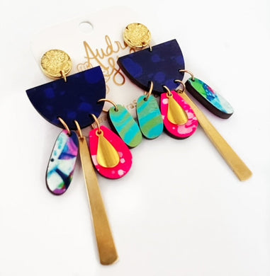 Marcia - Navy Pink Spring Summer Statement Earring