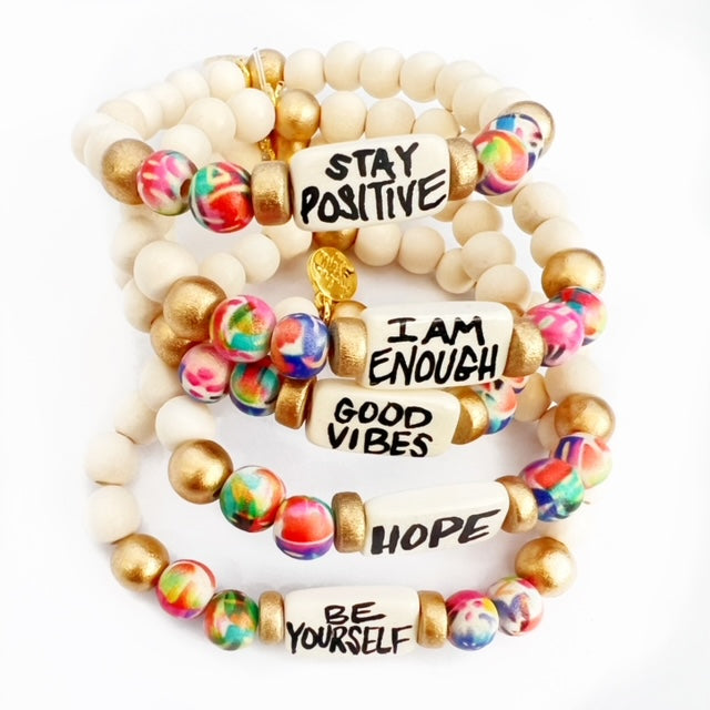 Affirmation Word Beaded Bracelet Inspirational - Abstract