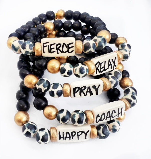 Affirmation Word Beaded Bracelet Inspirational - Black and White