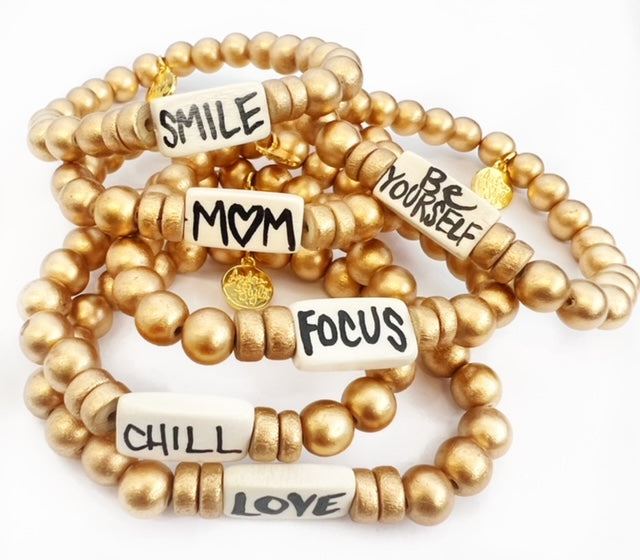 Affirmation Word Beaded Bracelet Inspirational - Matte Gold
