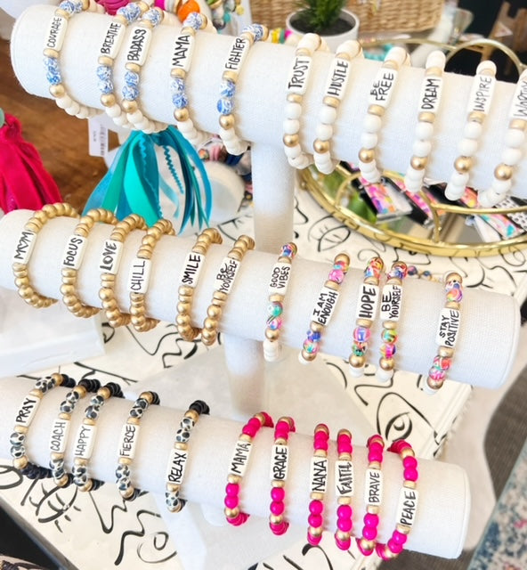 Affirmation Word Beaded Bracelet Inspirational - Off White