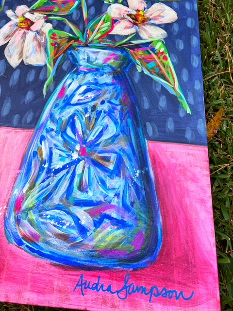 "Pucker Up" - 24x30" Lemon and Flower Still Life Acrylic Painting on Canvas