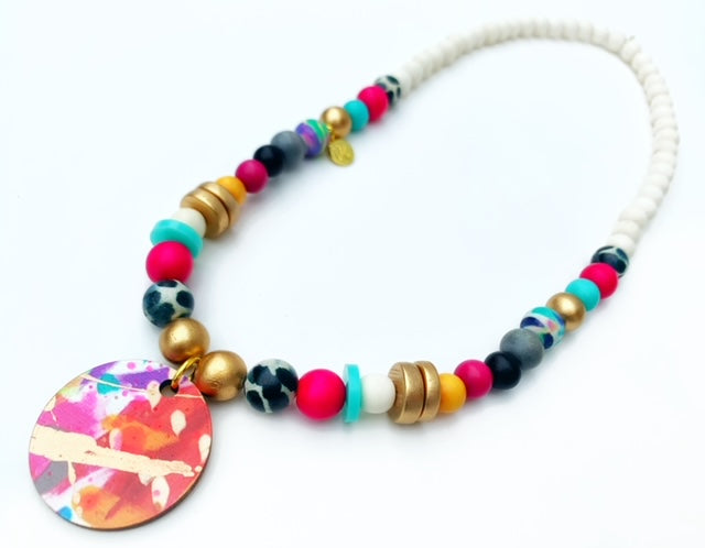 Audra Style™️ Abstract Pendant Beaded Necklace