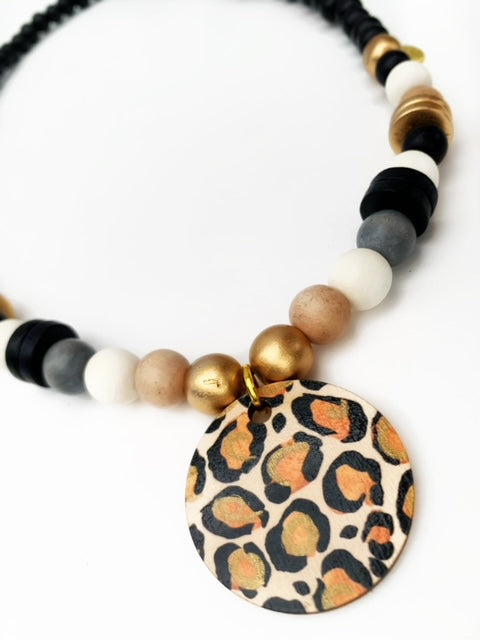 Audra Style™️ Leopard Print Pendant Beaded Necklace