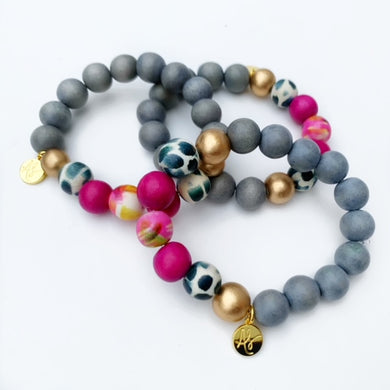 Audra Style™ Grey Black White Magenta Abstract Stacking Bracelet