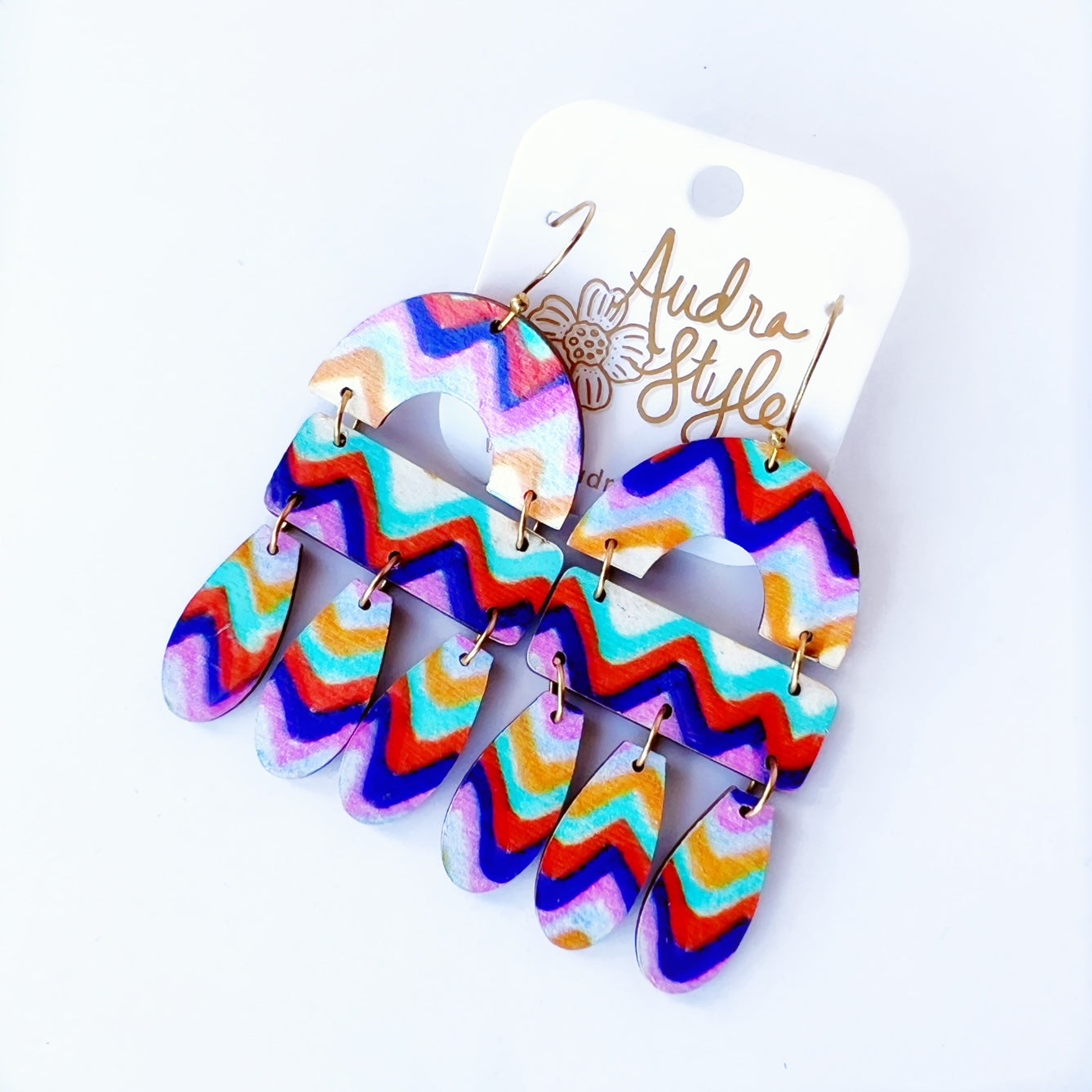 Elizabeth - Colorful Chevron Pattern Statement Earring