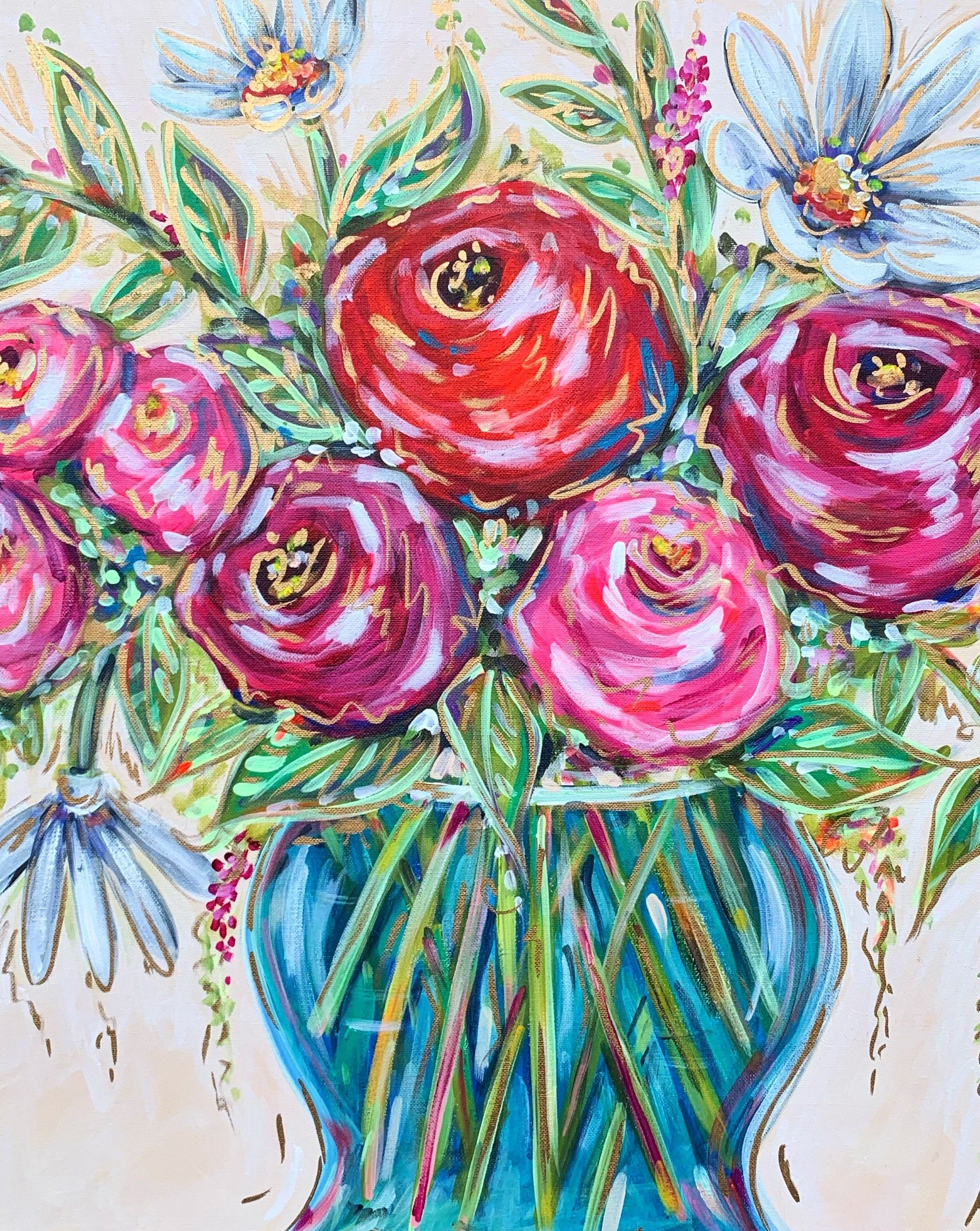 Clear Vase Floral Reproduction Print on Paper or Canvas - Floral Art Print, Dopamine Decor, Eclectic Maximalist