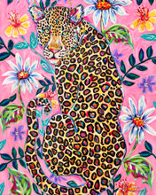 Load image into Gallery viewer, Leopard with Floral Background Print on Paper or Canvas