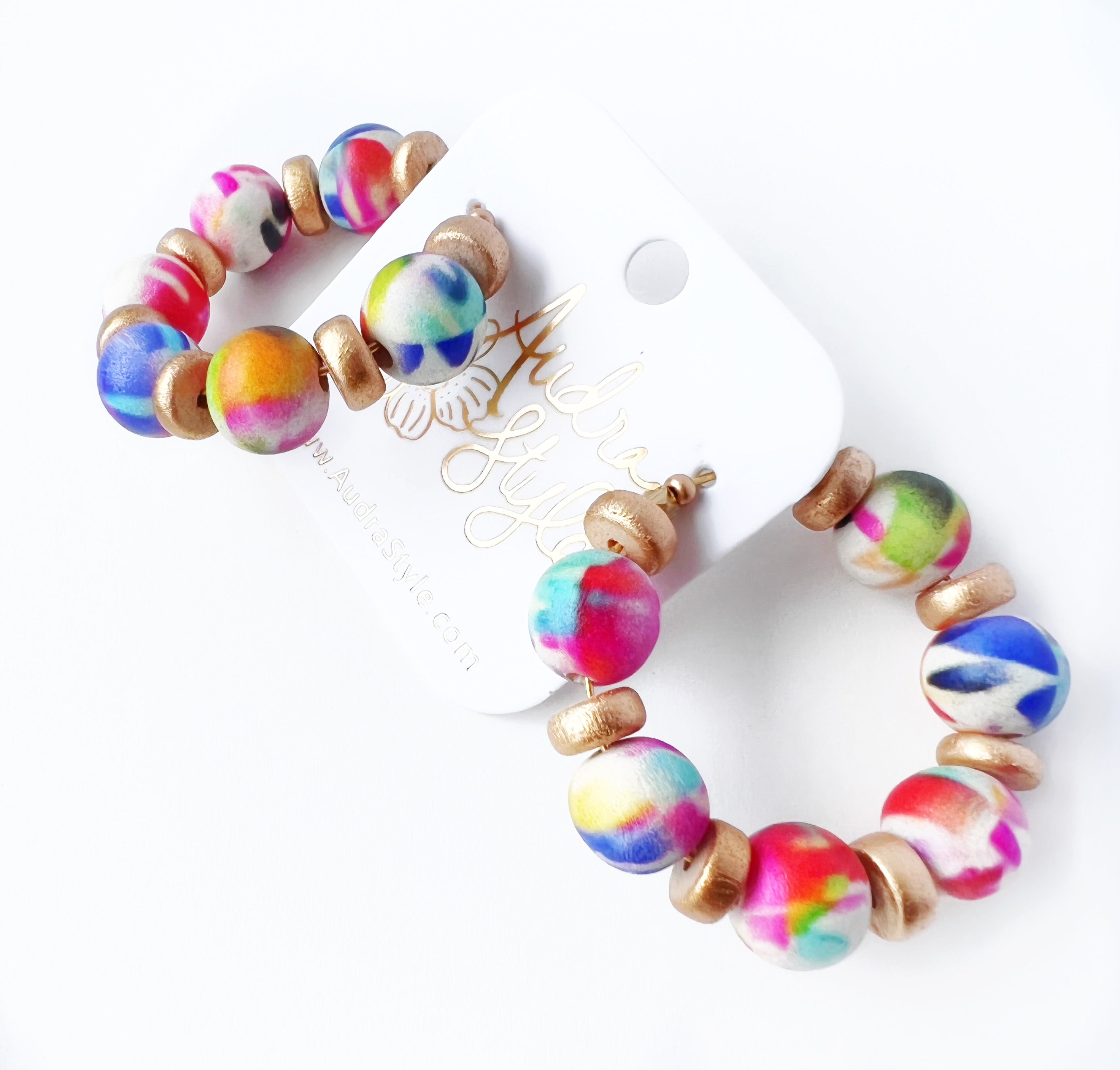 Beaded Hoop Earring - Rainbow Abstract