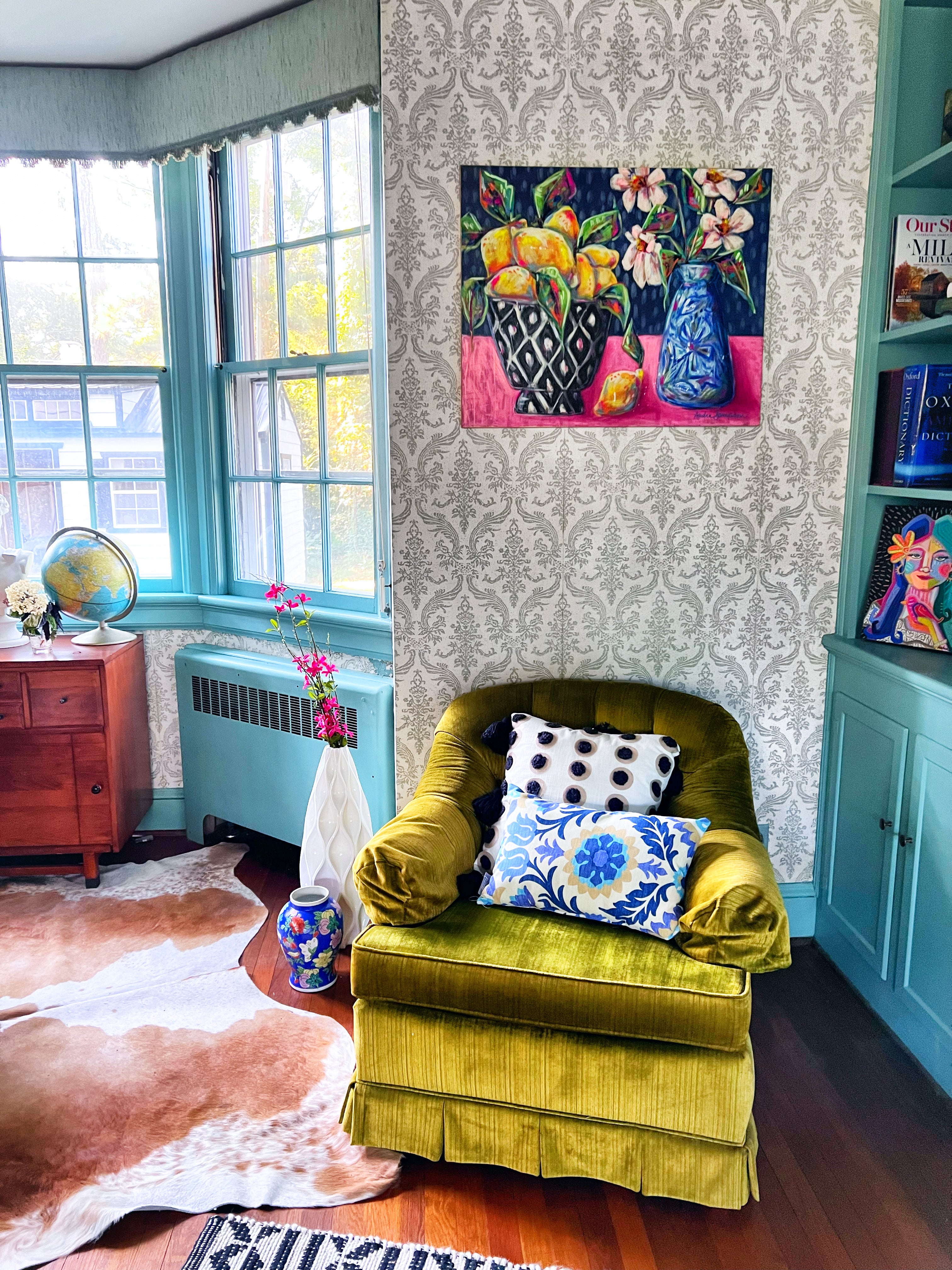 "Pucker Up" - 24x30" Lemon and Flower Still Life Acrylic Painting on Canvas