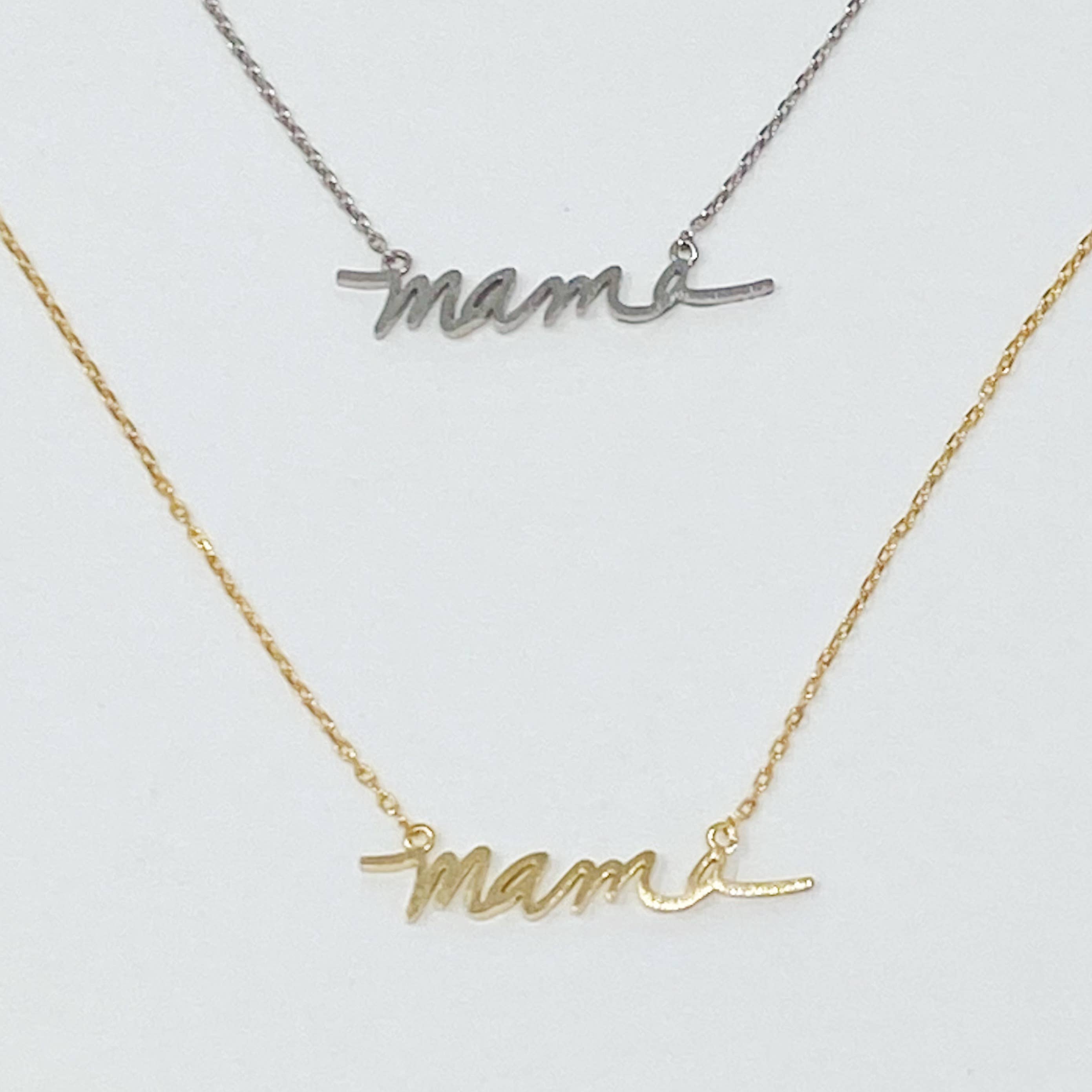 Mama Script Necklace: Brushed Gold