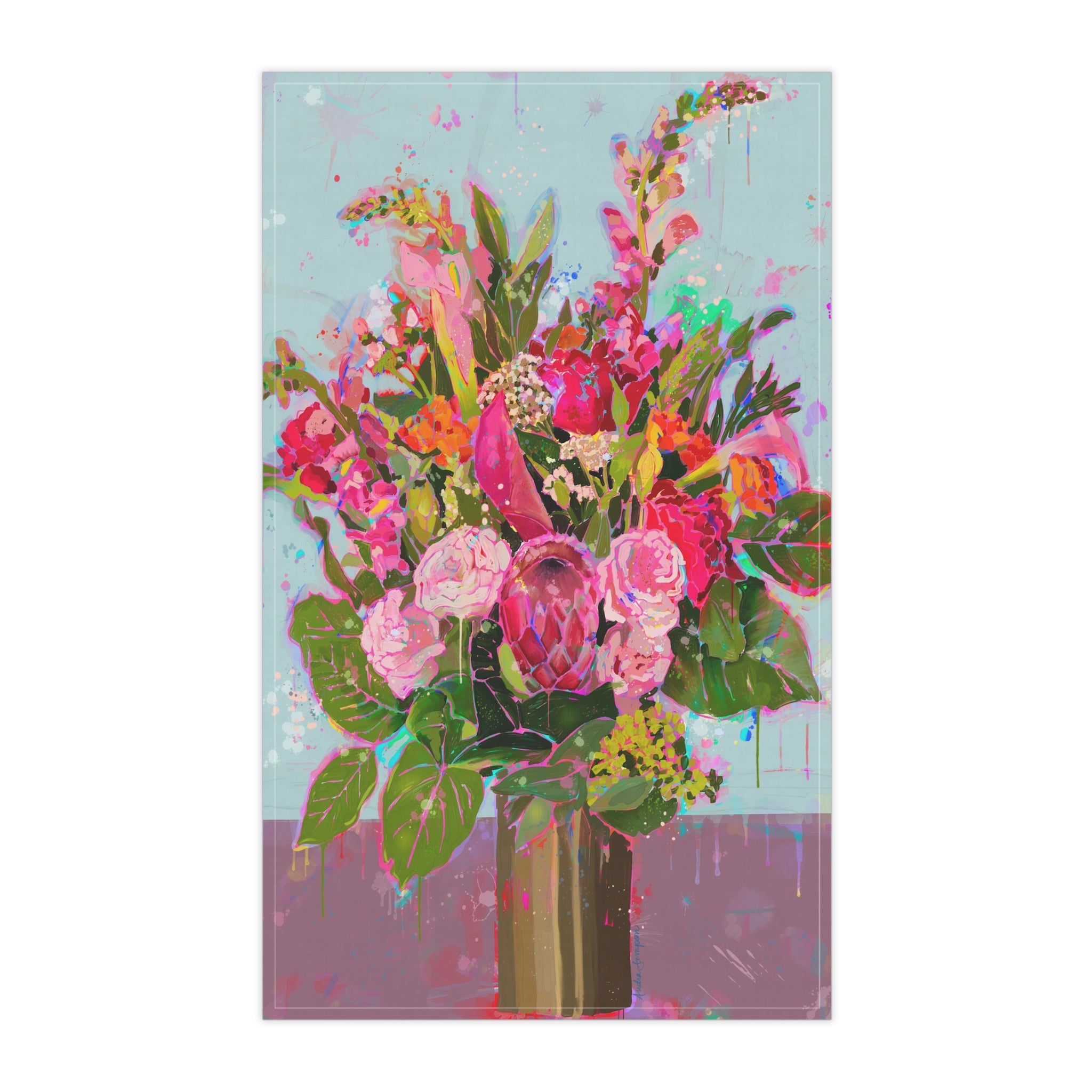 Brass Vase Floral Tea Towel