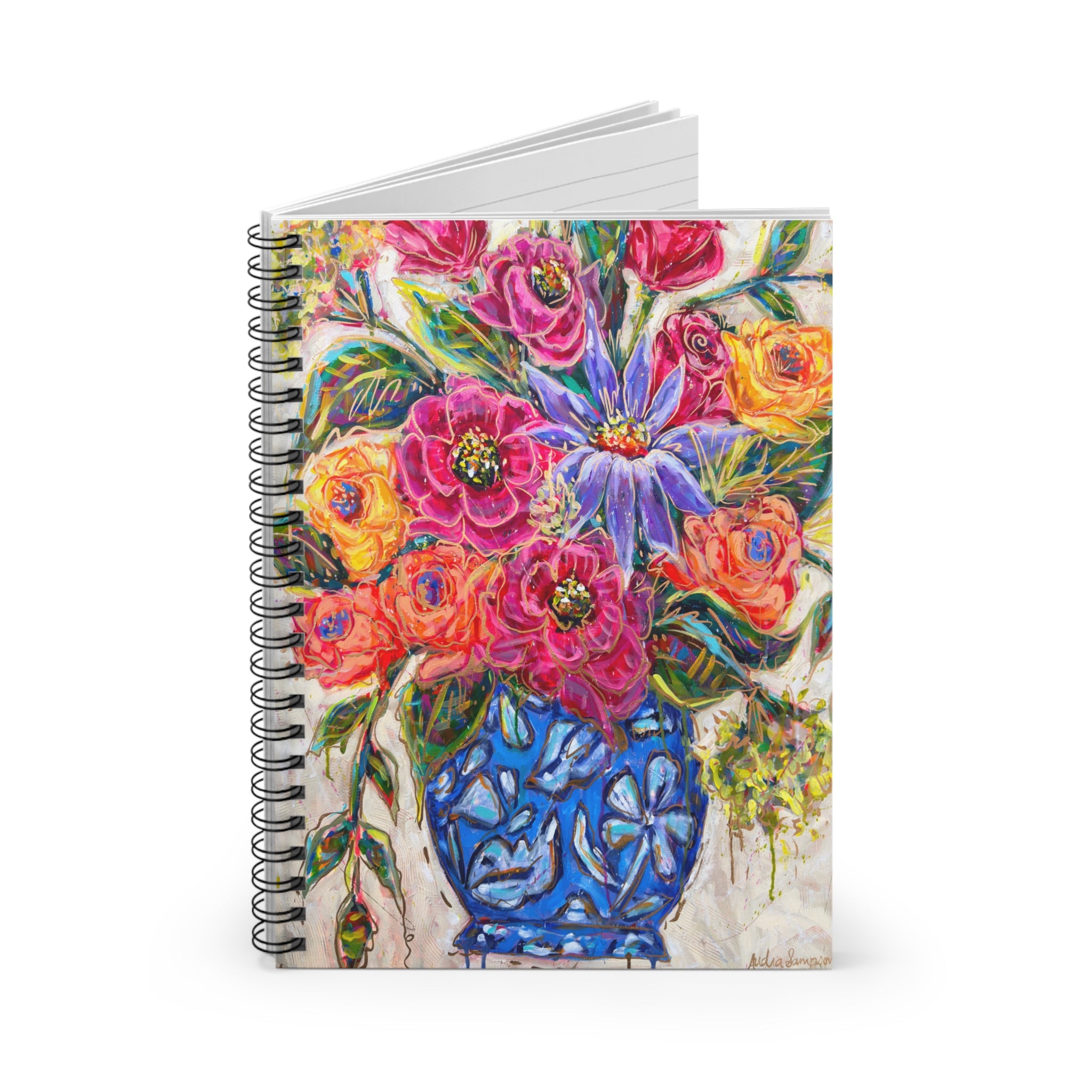 Blue Vase Floral Spiral Notebook - Ruled Line