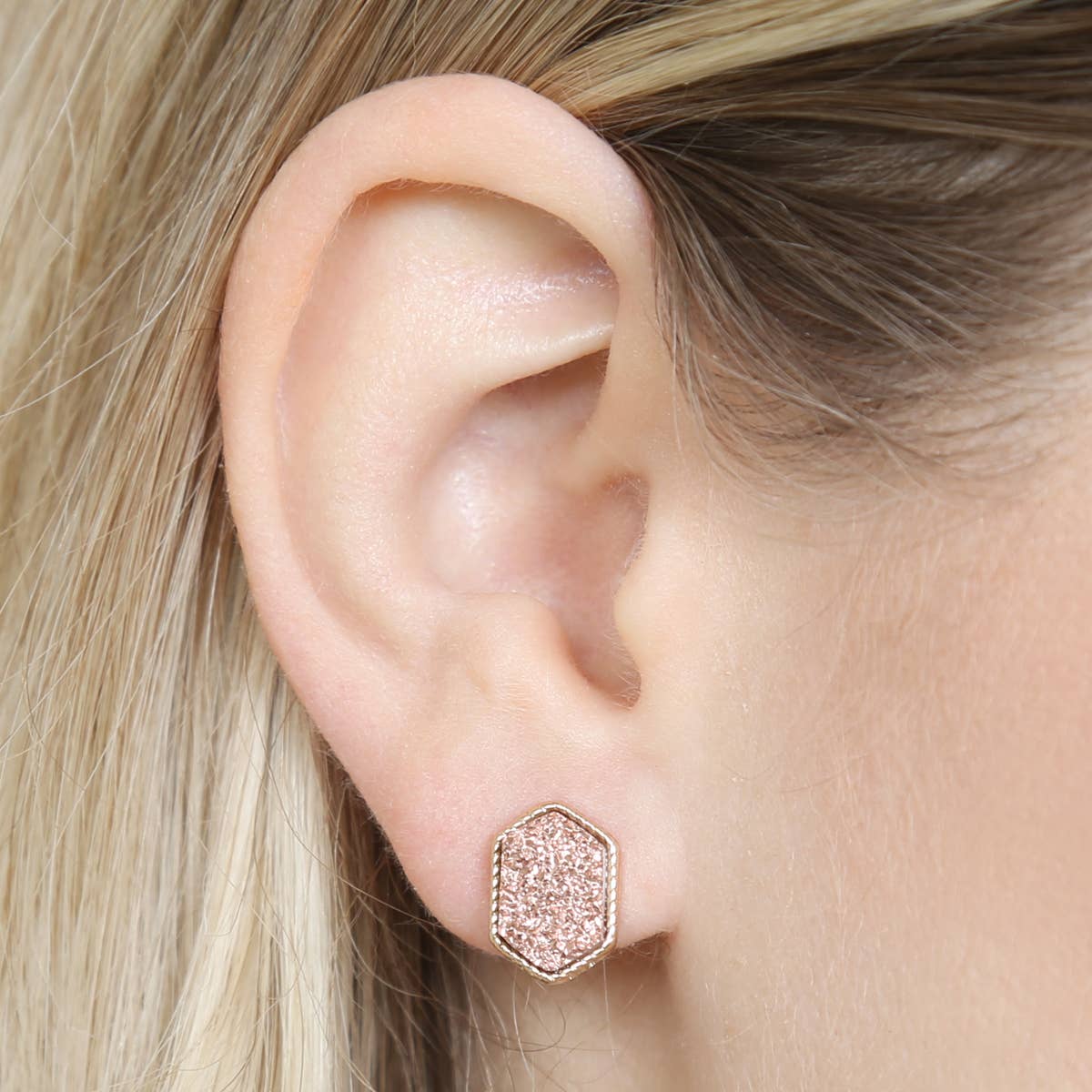 VE2334 - DRUZY HEXAGON POST EARRINGS: IRIDISCENT