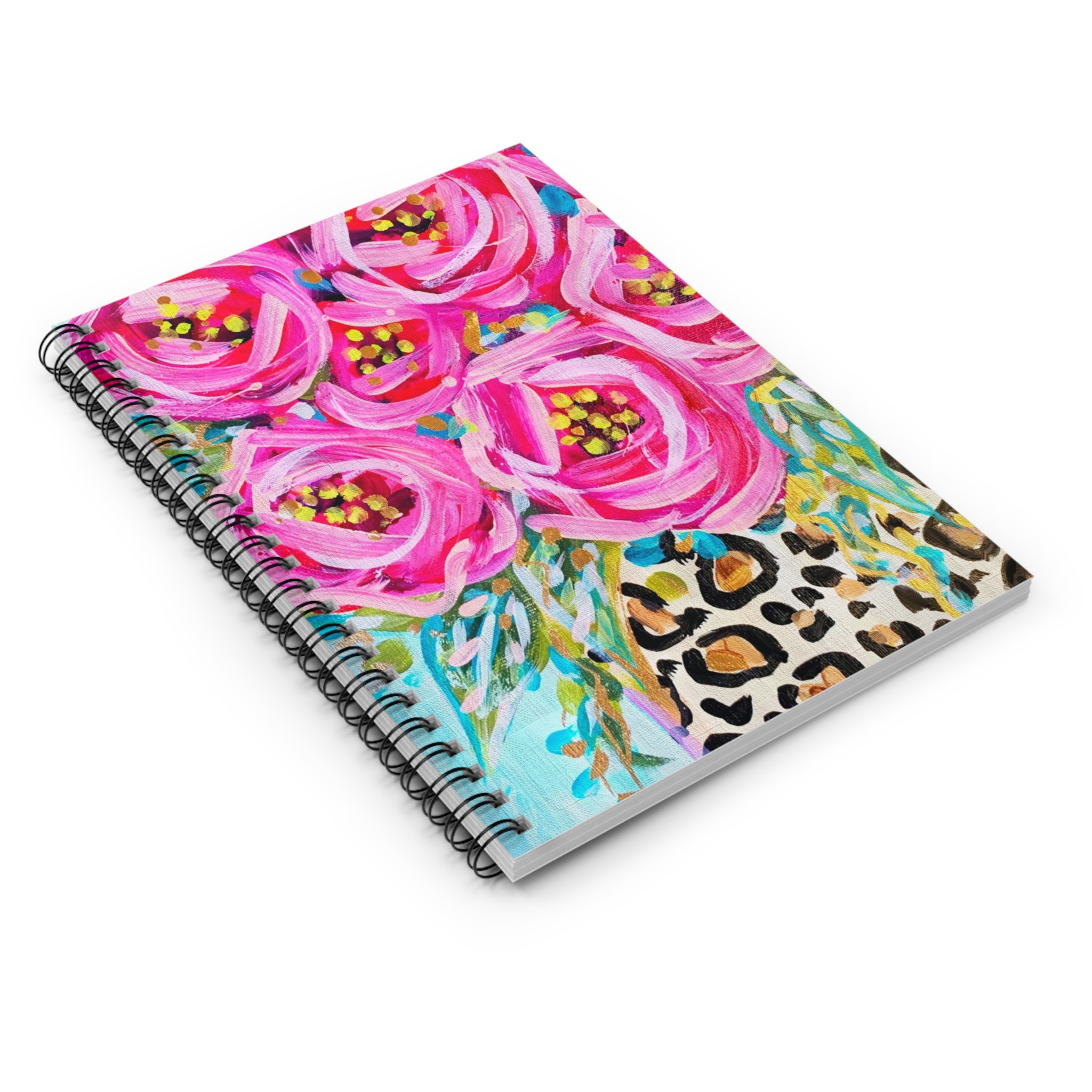 Roses Leopard Vase Spiral Notebook - Ruled Line