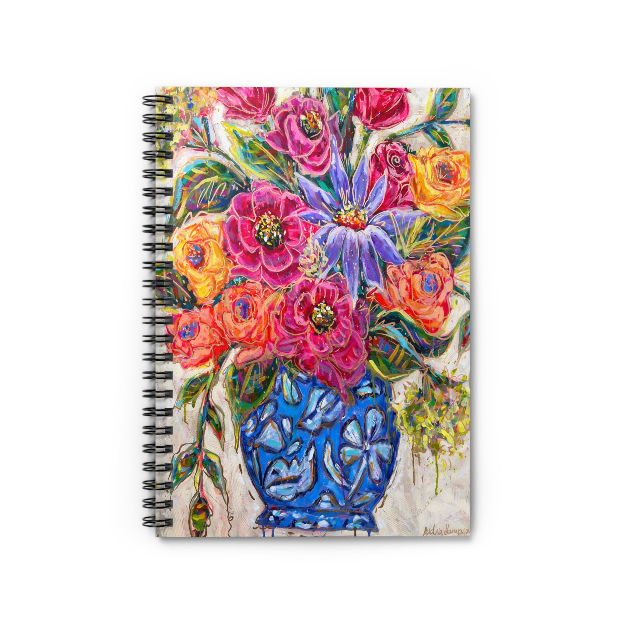 Blue Vase Floral Spiral Notebook - Ruled Line