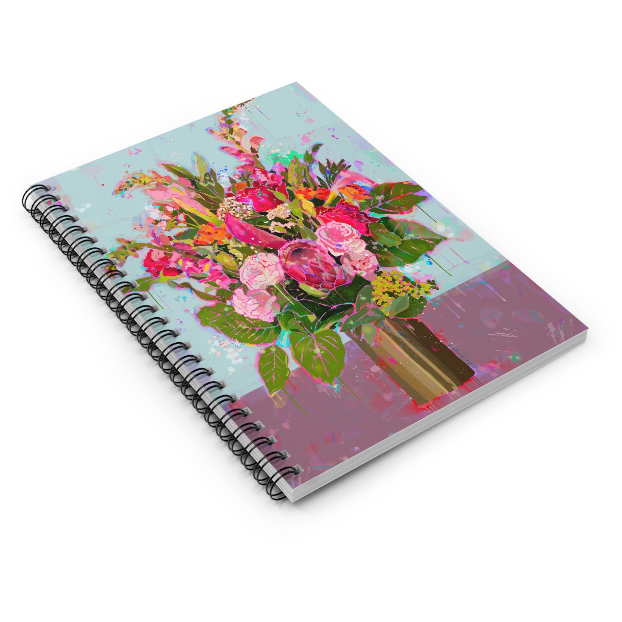 Brass Vase Floral Spiral Notebook - Ruled Line