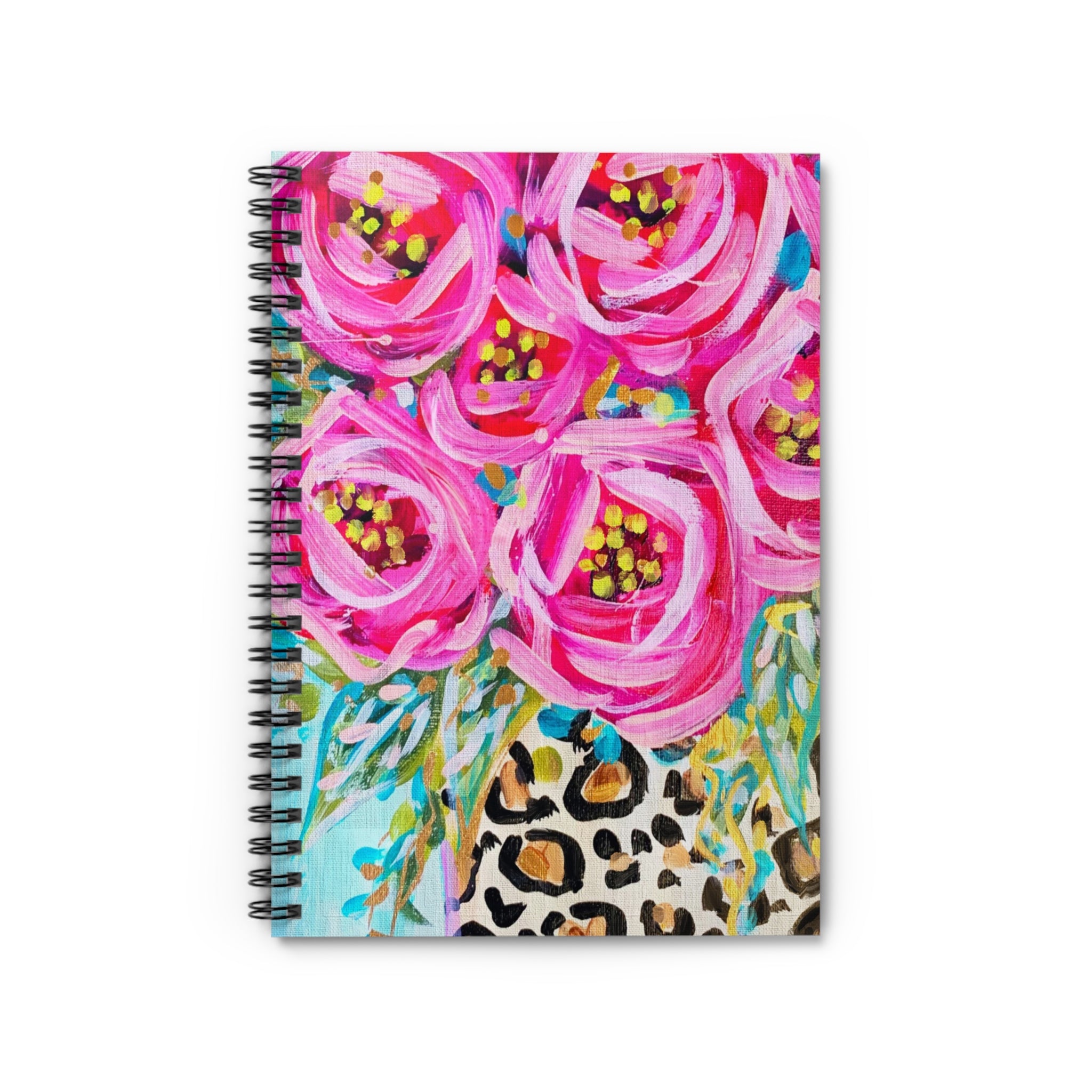 Roses Leopard Vase Spiral Notebook - Ruled Line