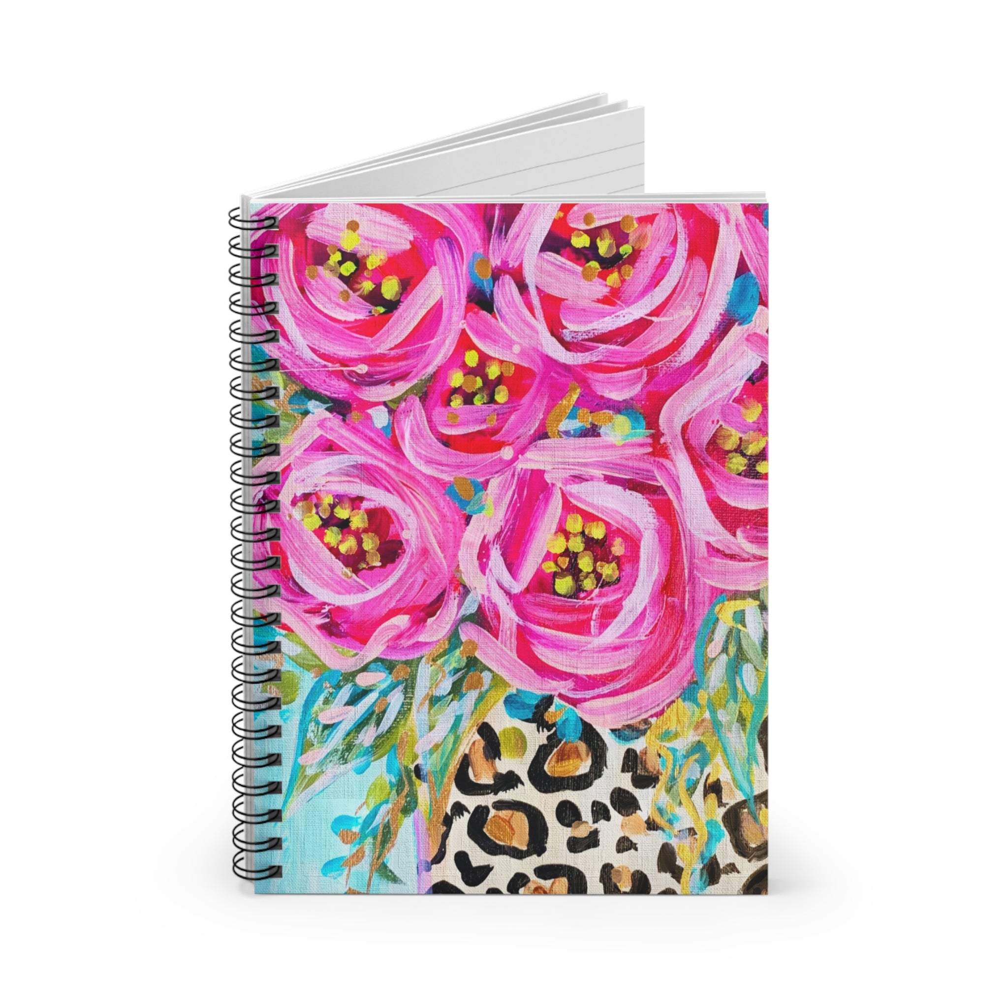 Roses Leopard Vase Spiral Notebook - Ruled Line