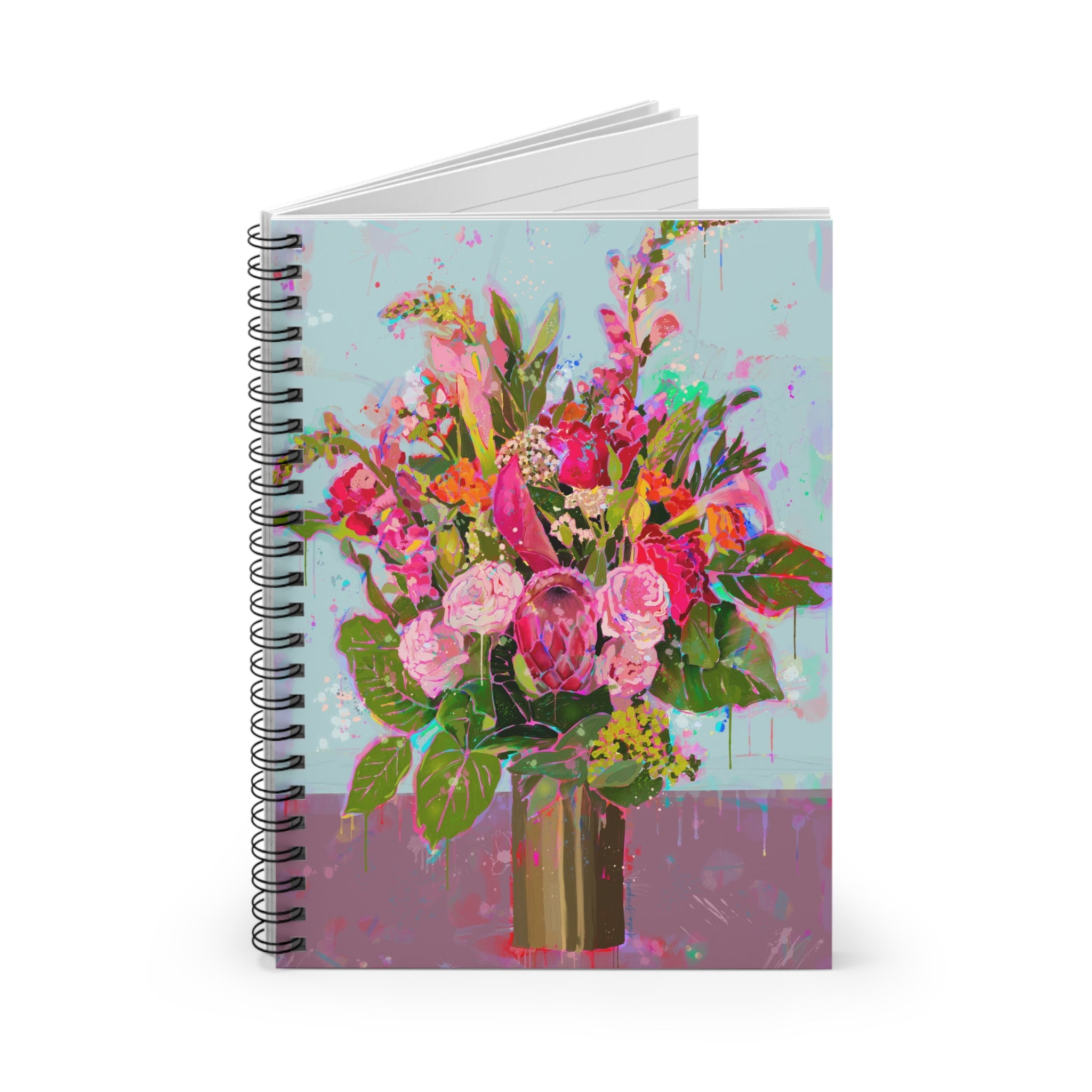 Brass Vase Floral Spiral Notebook - Ruled Line