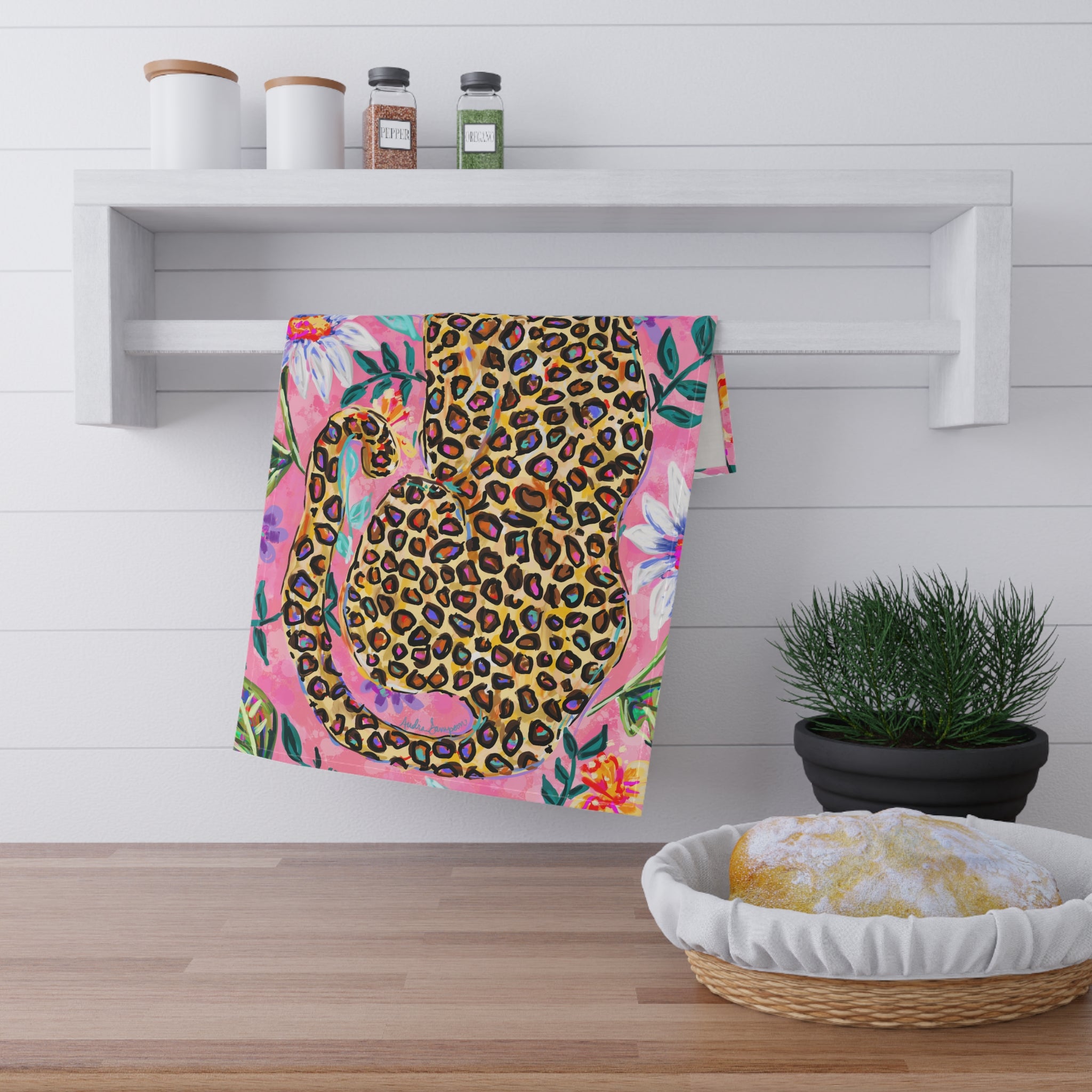 Leopard Floral Tea Towel