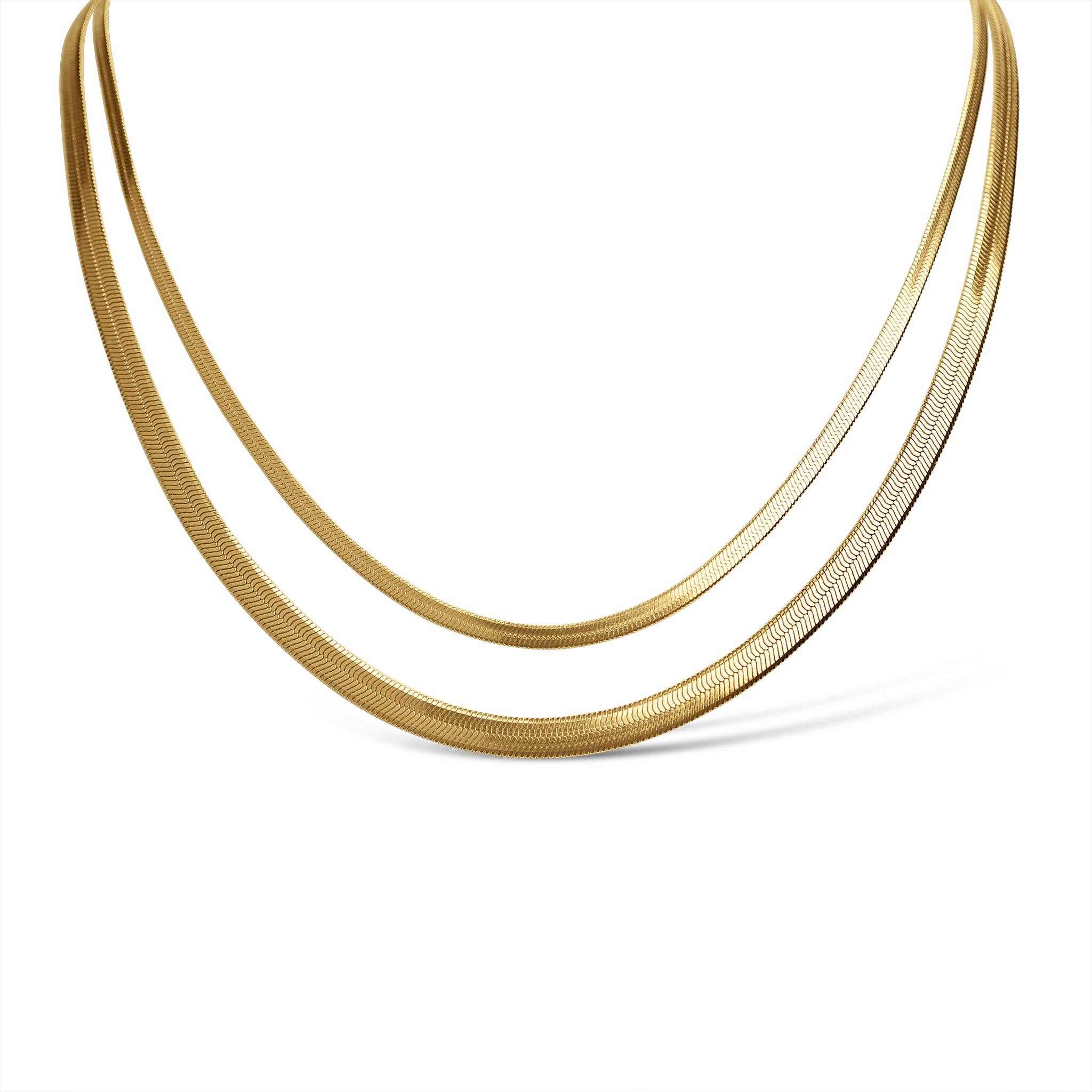 18k Gold Herringbone Chain Necklace: 3mm / 14"