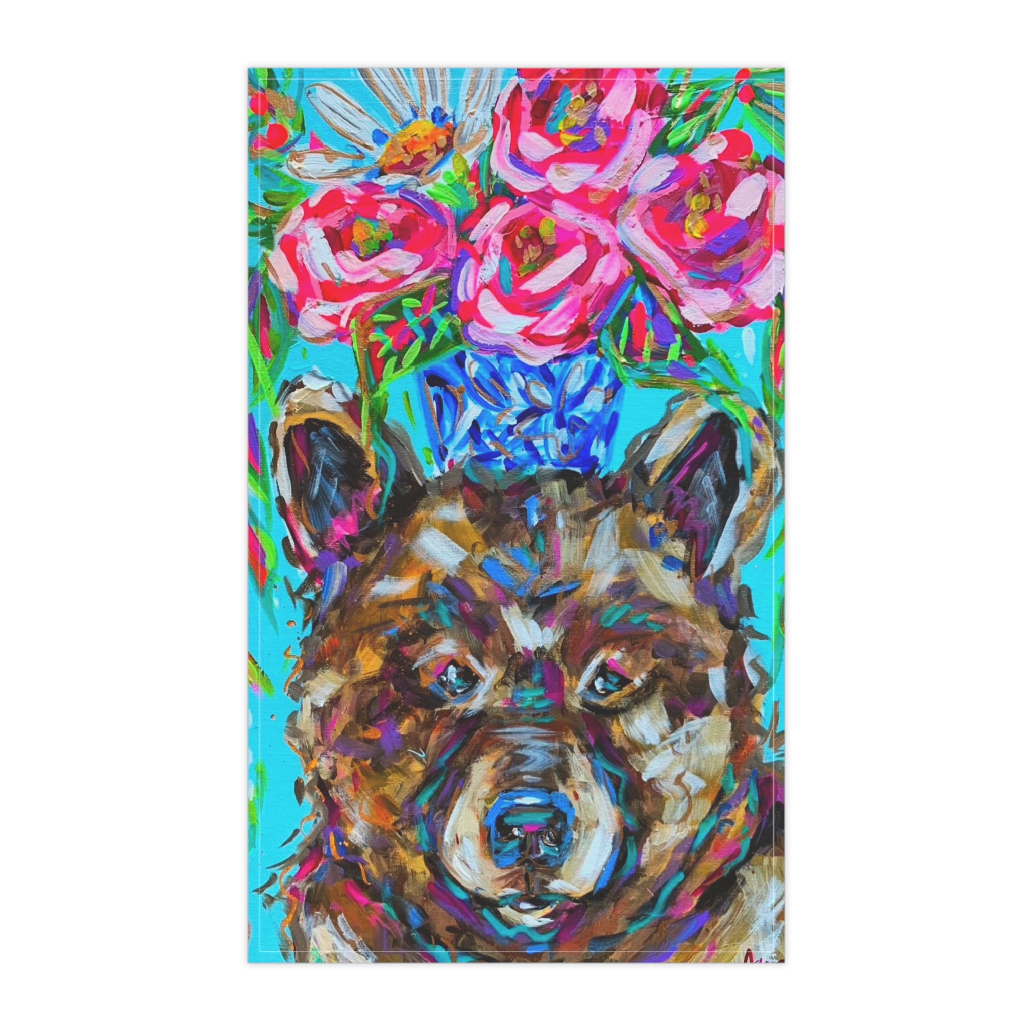 Bear and Bouquet Tea Towel