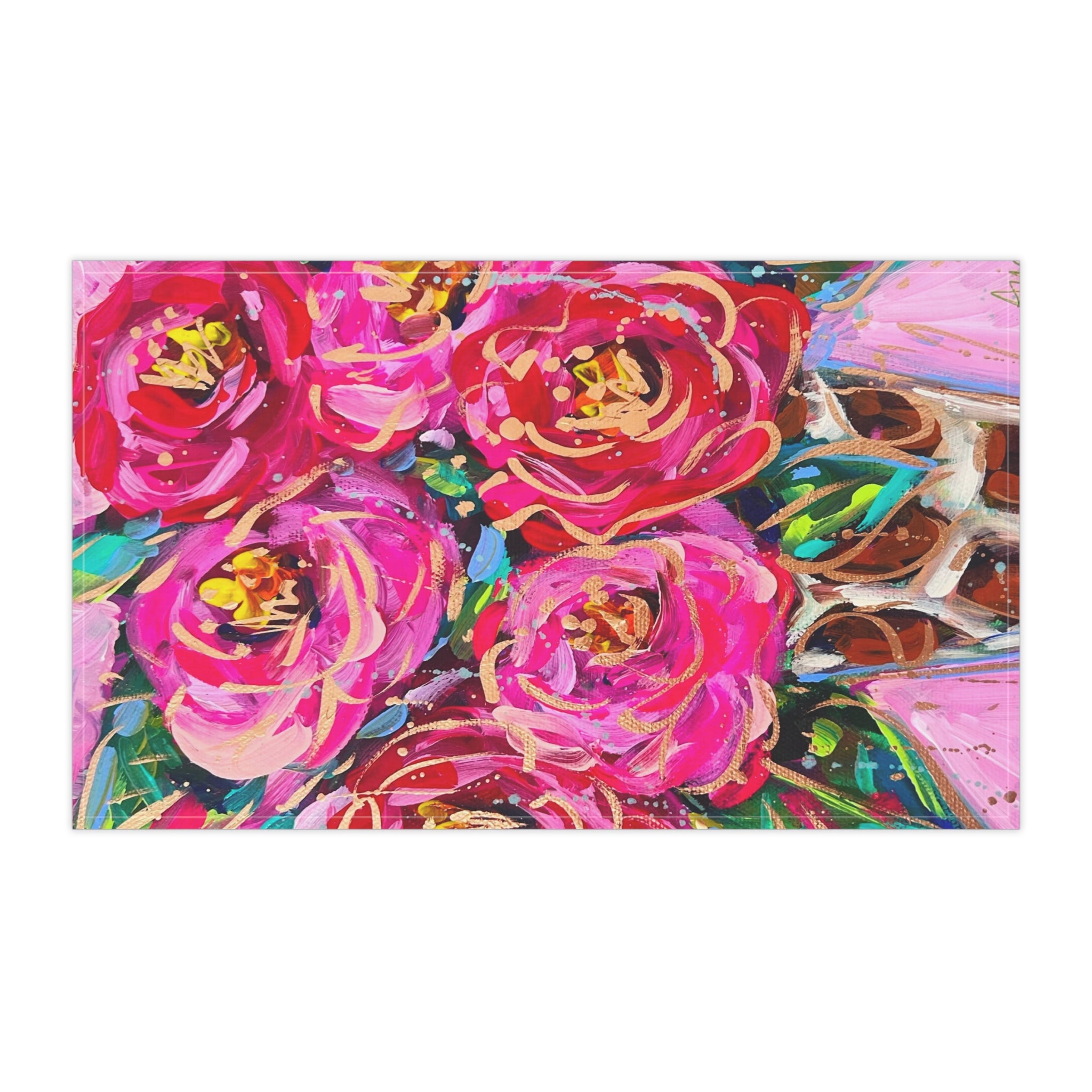 Red Roses Leopard Vase Tea Towel