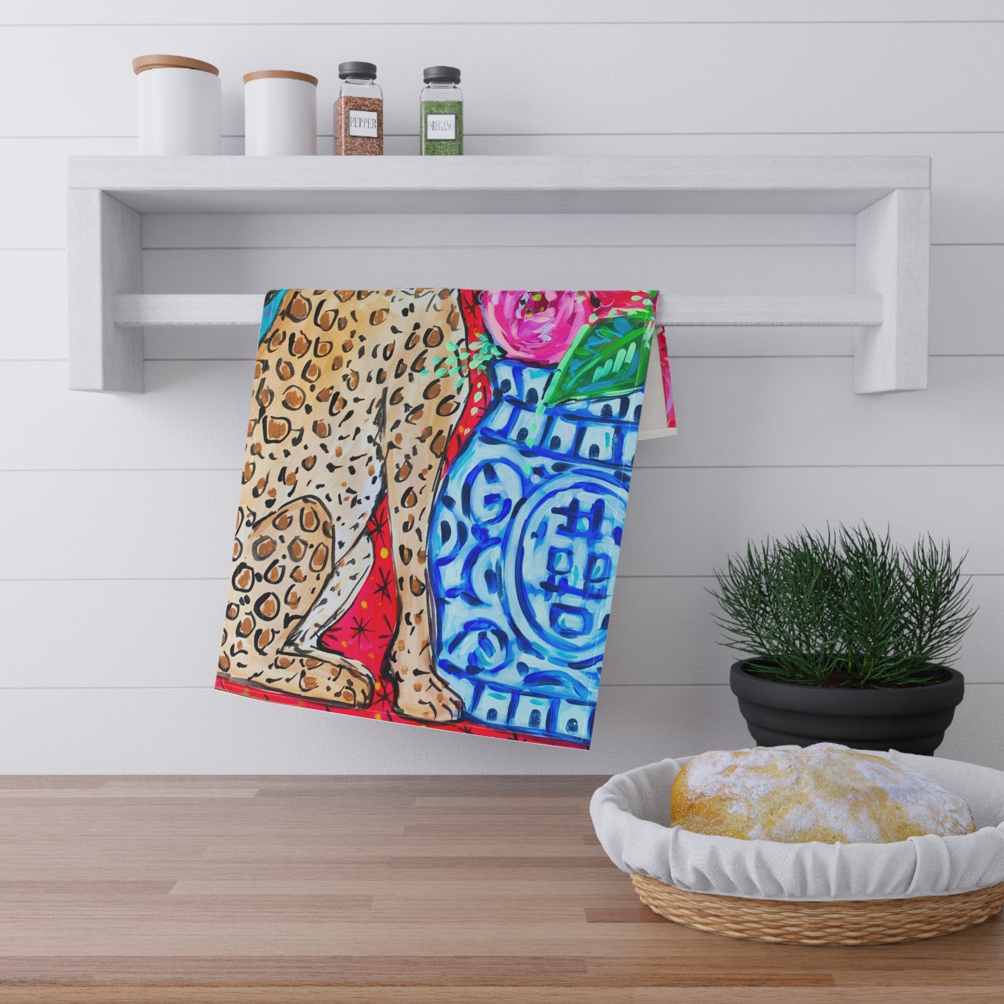 Leopard and Ginger Jar Tea Towel