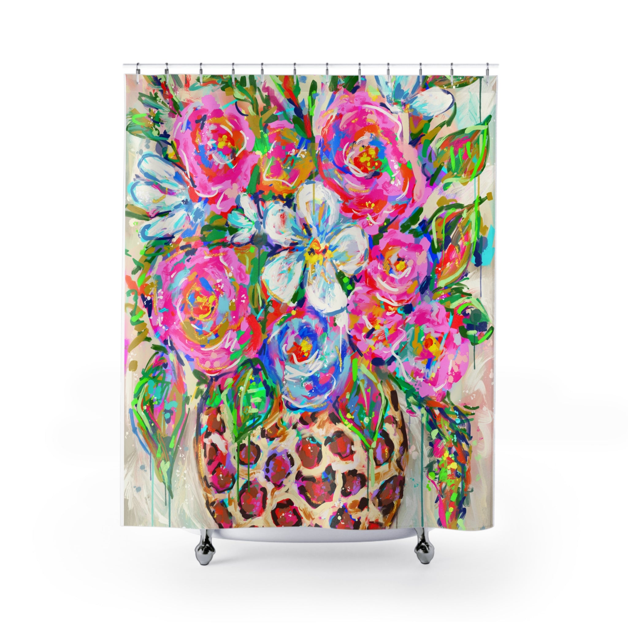 Leopard Floral Bouquet Shower Curtains