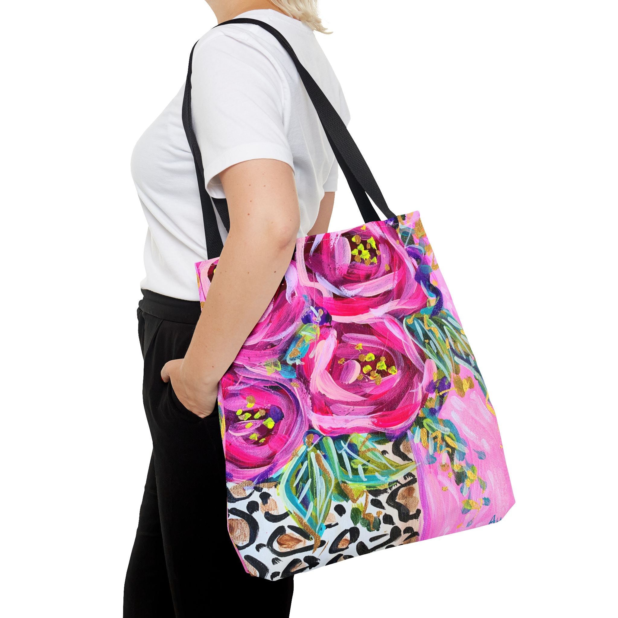 Roses Leopard Vase Tote Bag