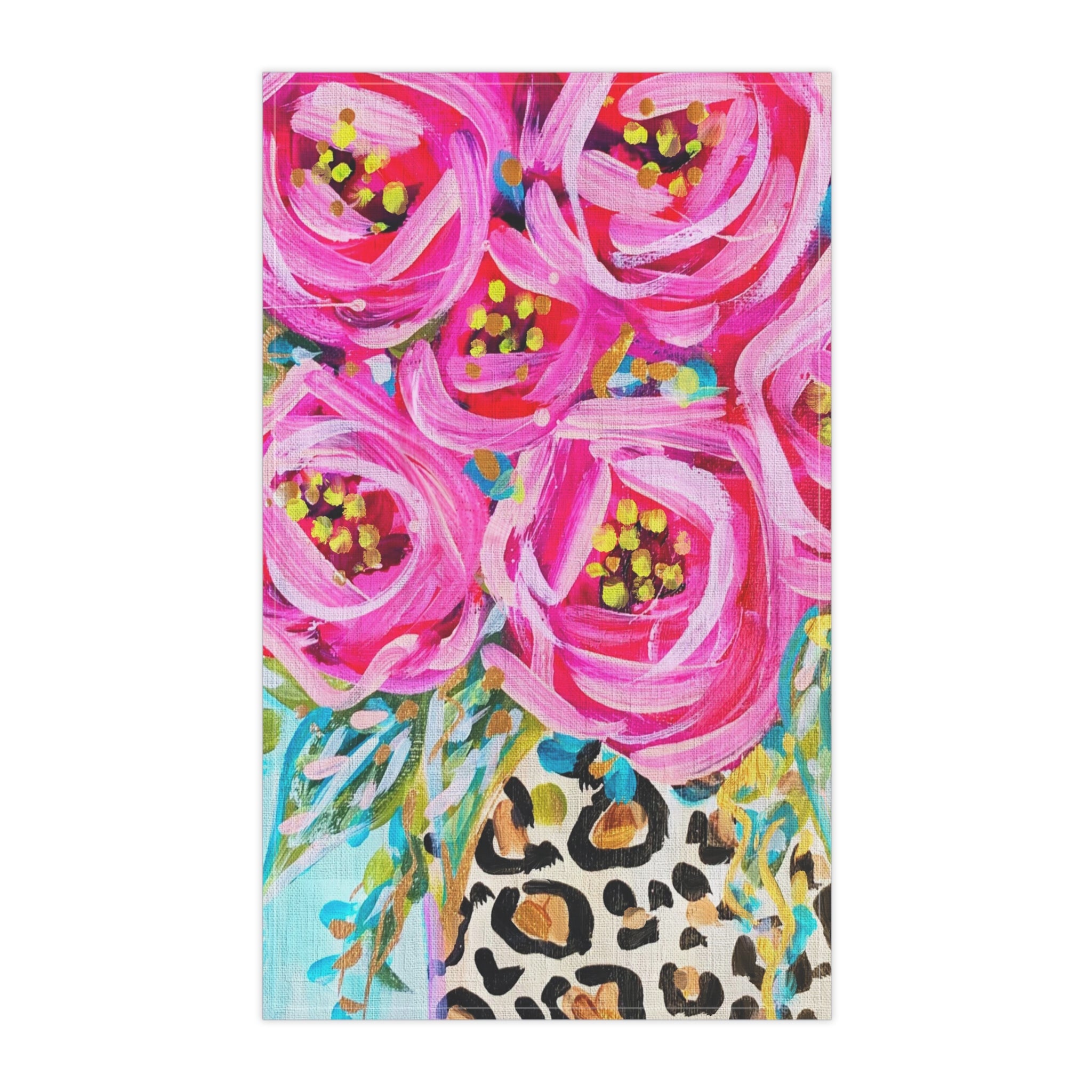 Roses Leopard Vase Tea Towel