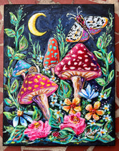 Load image into Gallery viewer, 11x14 Original Mushroom Moon Moth Painting on Canvas
