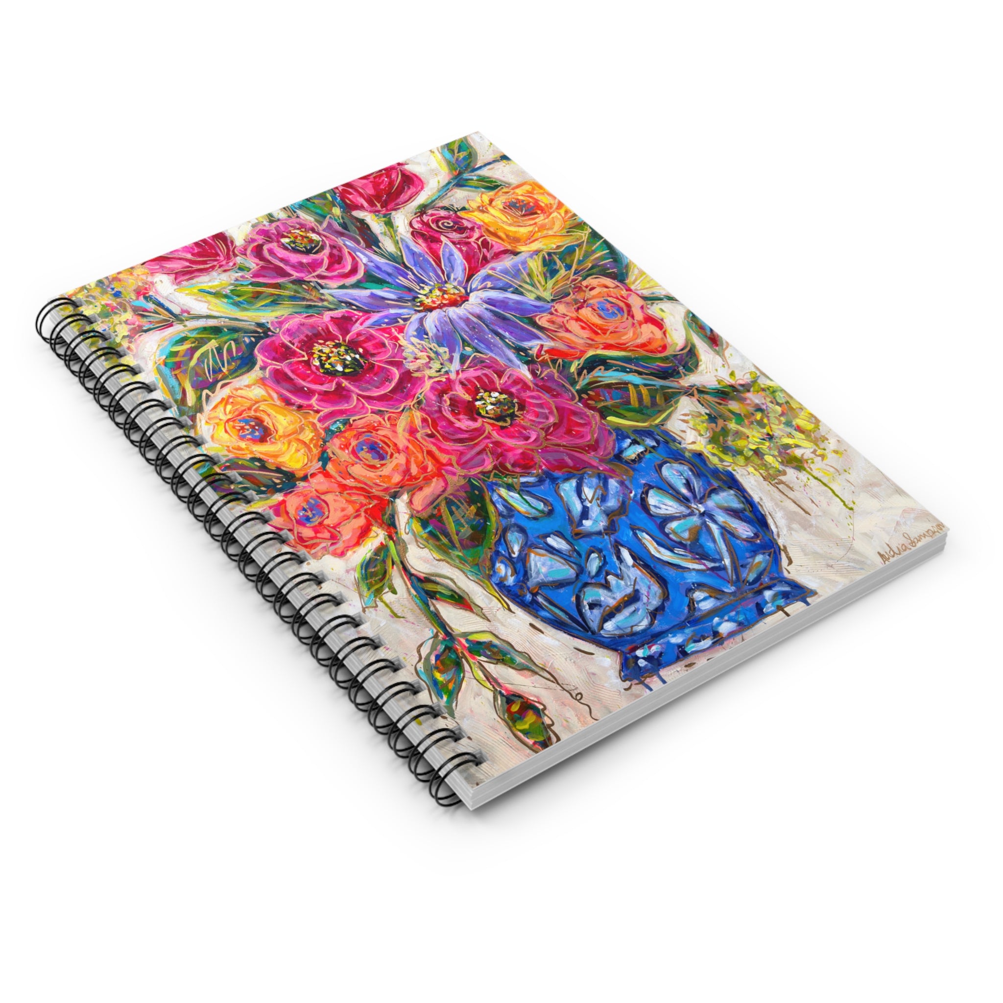 Blue Vase Floral Spiral Notebook - Ruled Line