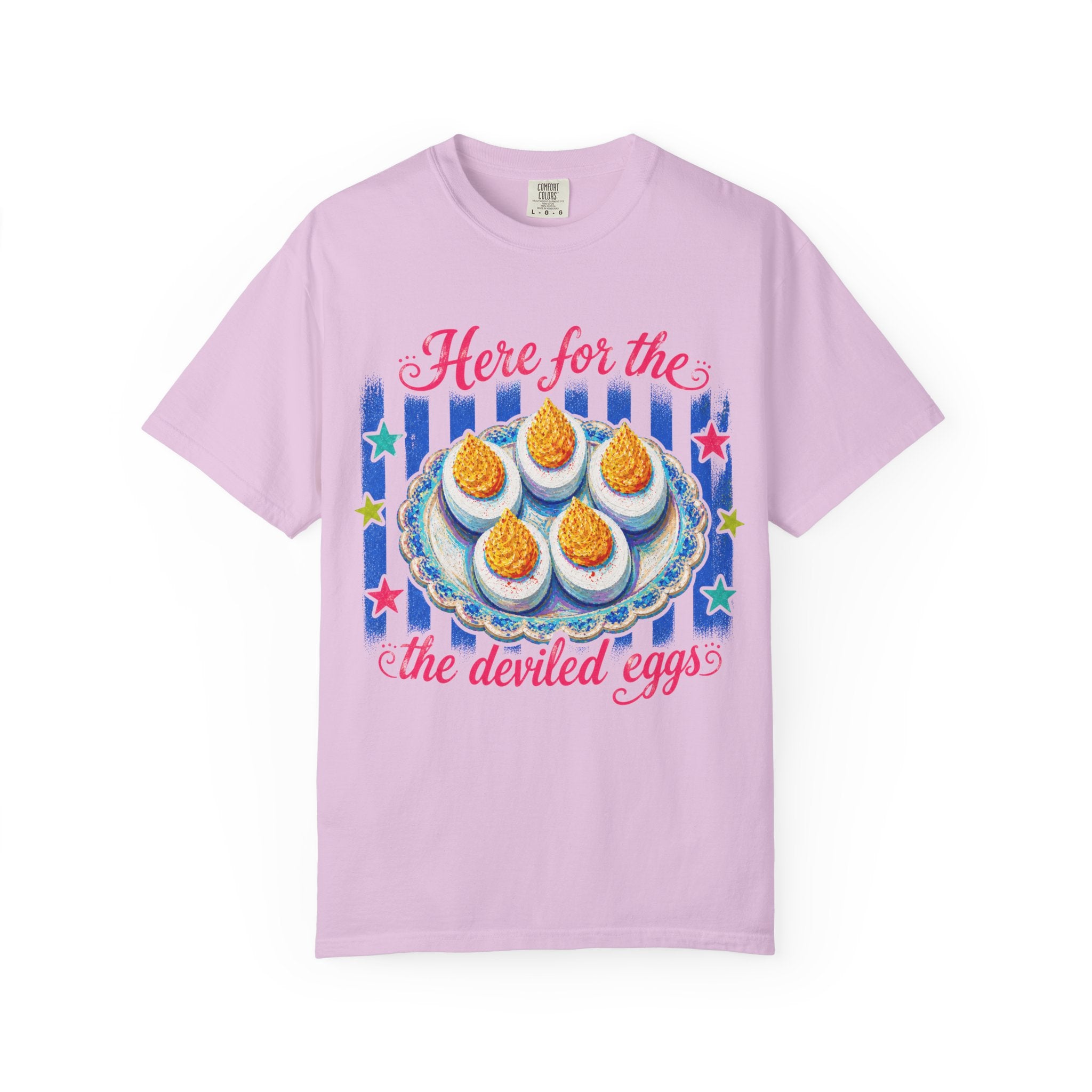 Here For The Deviled Eggs T-Shirt | Colorful Funny Graphic Tee