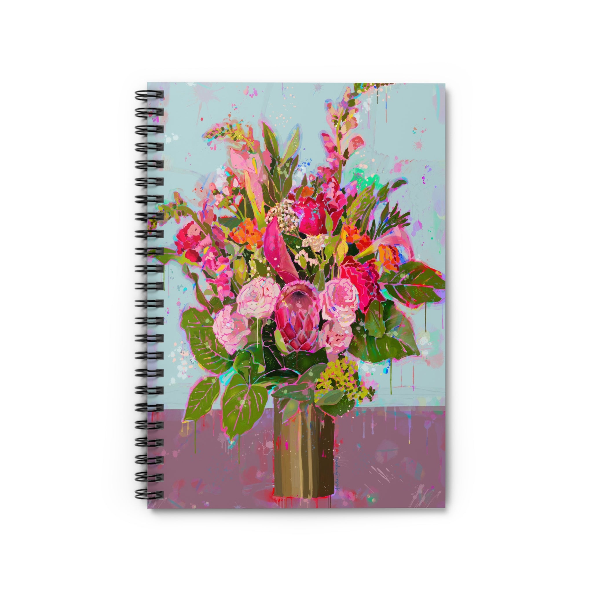 Brass Vase Floral Spiral Notebook - Ruled Line