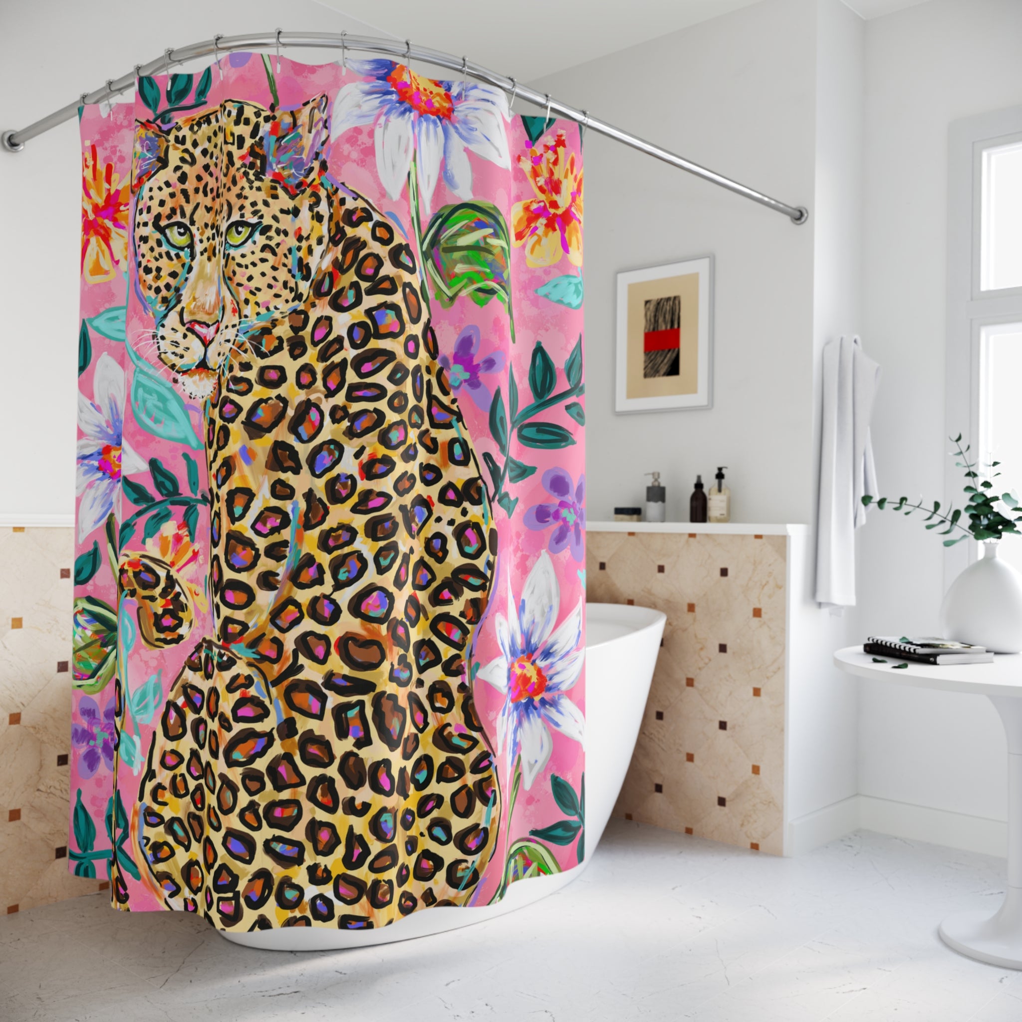 Leopard Pink Floral Shower Curtains