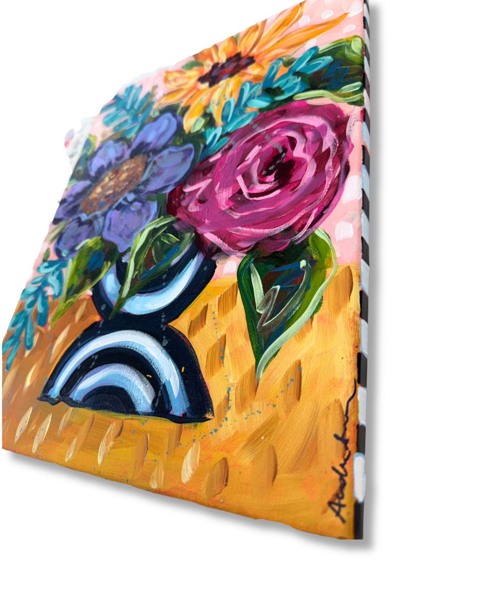 Black and White Vase Floral Original 11x14 Painting | Whimsical Home Decor Art